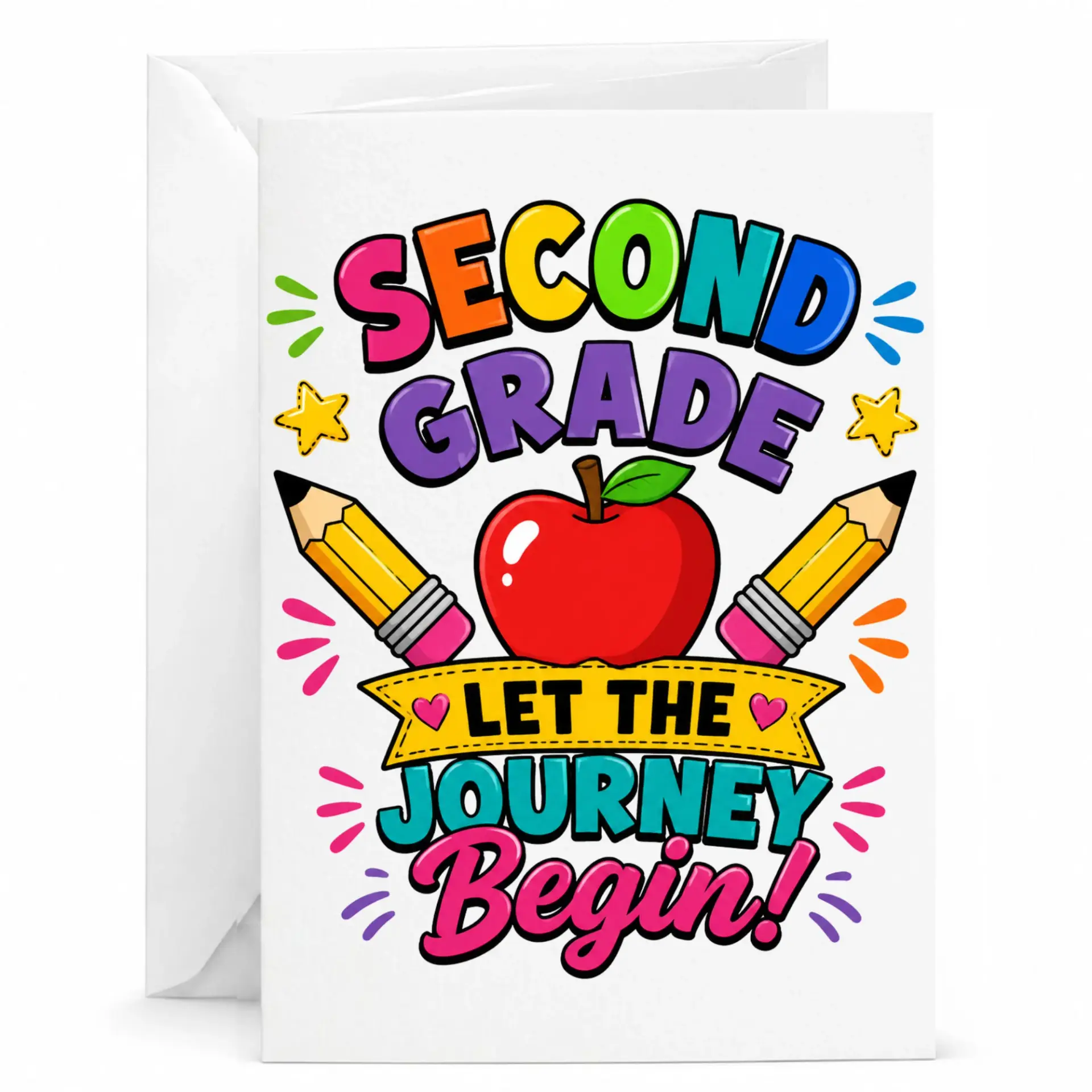 Greeting Card Second Let Begin Colorful School Theme Stationery Note for Academic Achievement