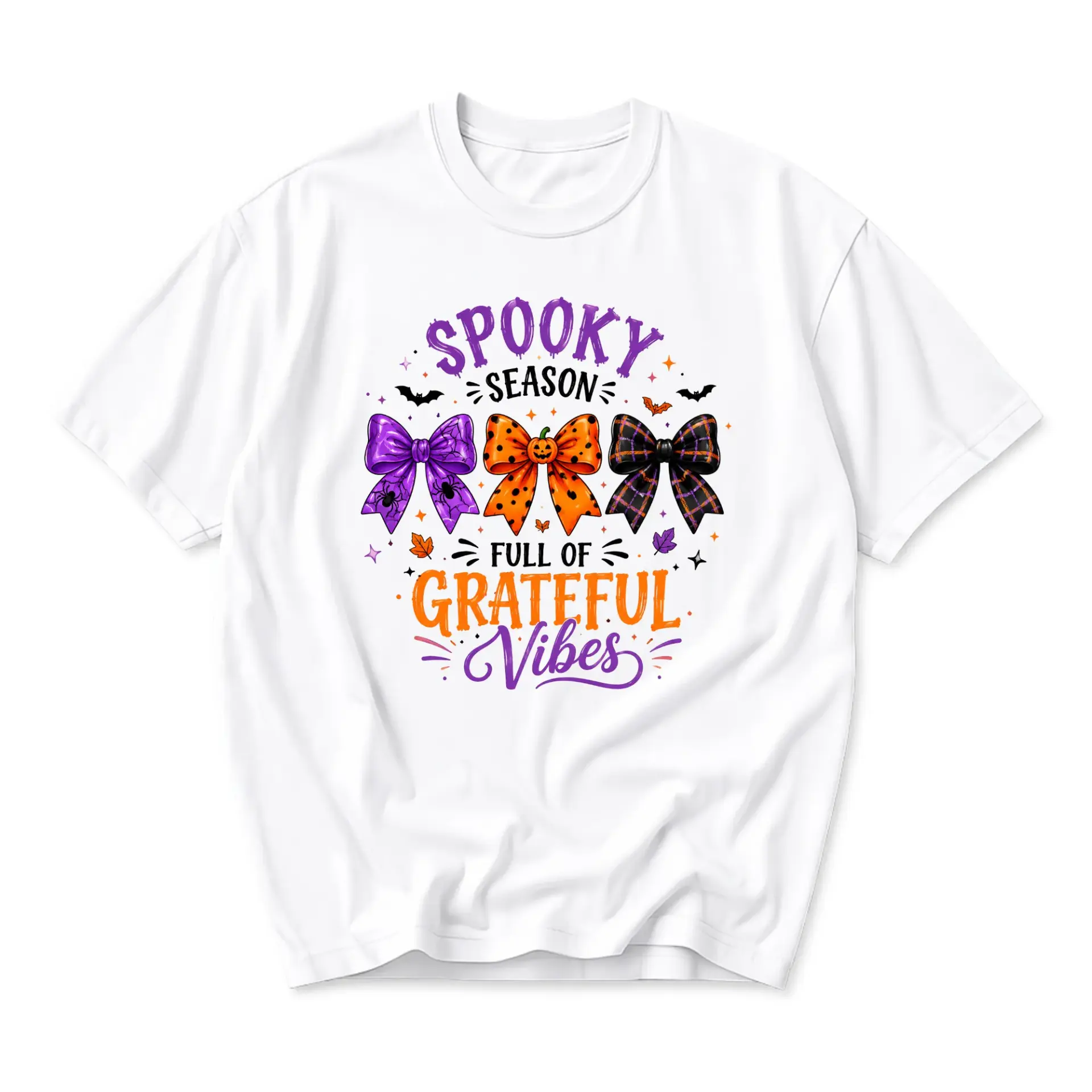 Graphic Tee Spooky Season Full of Grateful Vibes Autumn Halloween Aesthetic Unisex Crew Neck Soft Cotton Blend Top