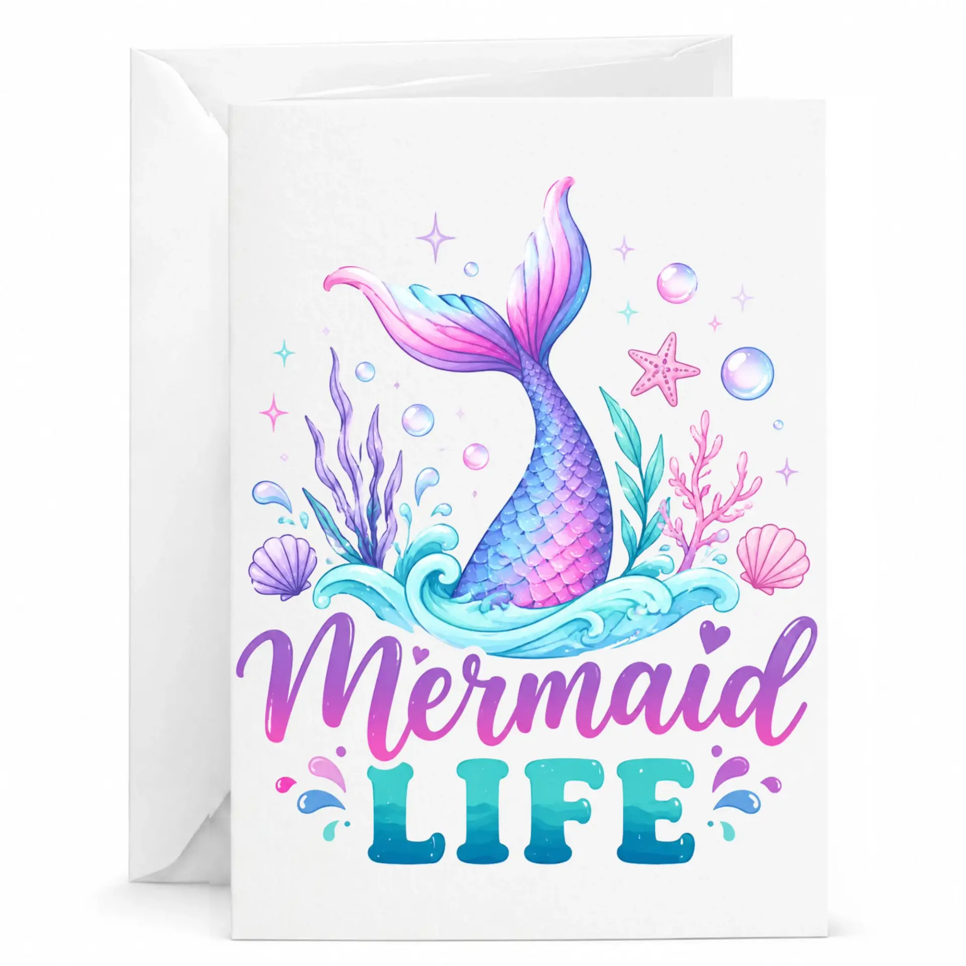 Greeting Card Ocean Theme Watercolor Illustration Blank Note for Special Occasions with Matching Envelope