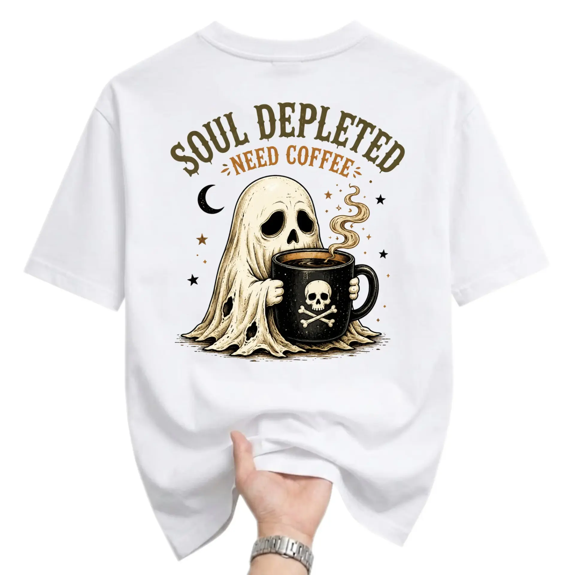 Funny Shirt Soul Depleted Need Coffee Graphic Tee Unisex Crew Neck Casual Everyday Wear Soft Cotton Blend Top