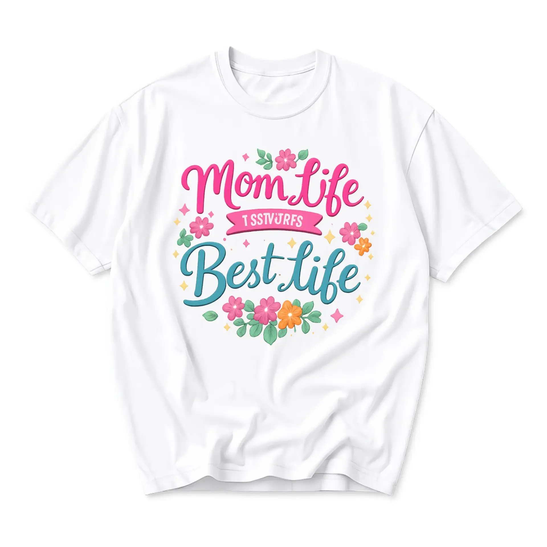T-shirt Mom Life Best Graphic Tee Floral Typography Print Casual Everyday