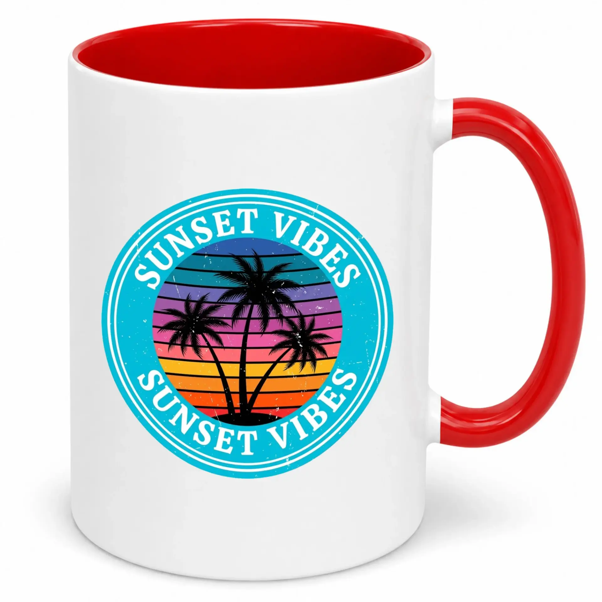Ceramic Coffee Mug with Tropical Sunset Palm Tree Design, "sunset Vibes" Beverage Cup for Hot Drinks, Home Kitchen & Office Decor, Ideal Gift