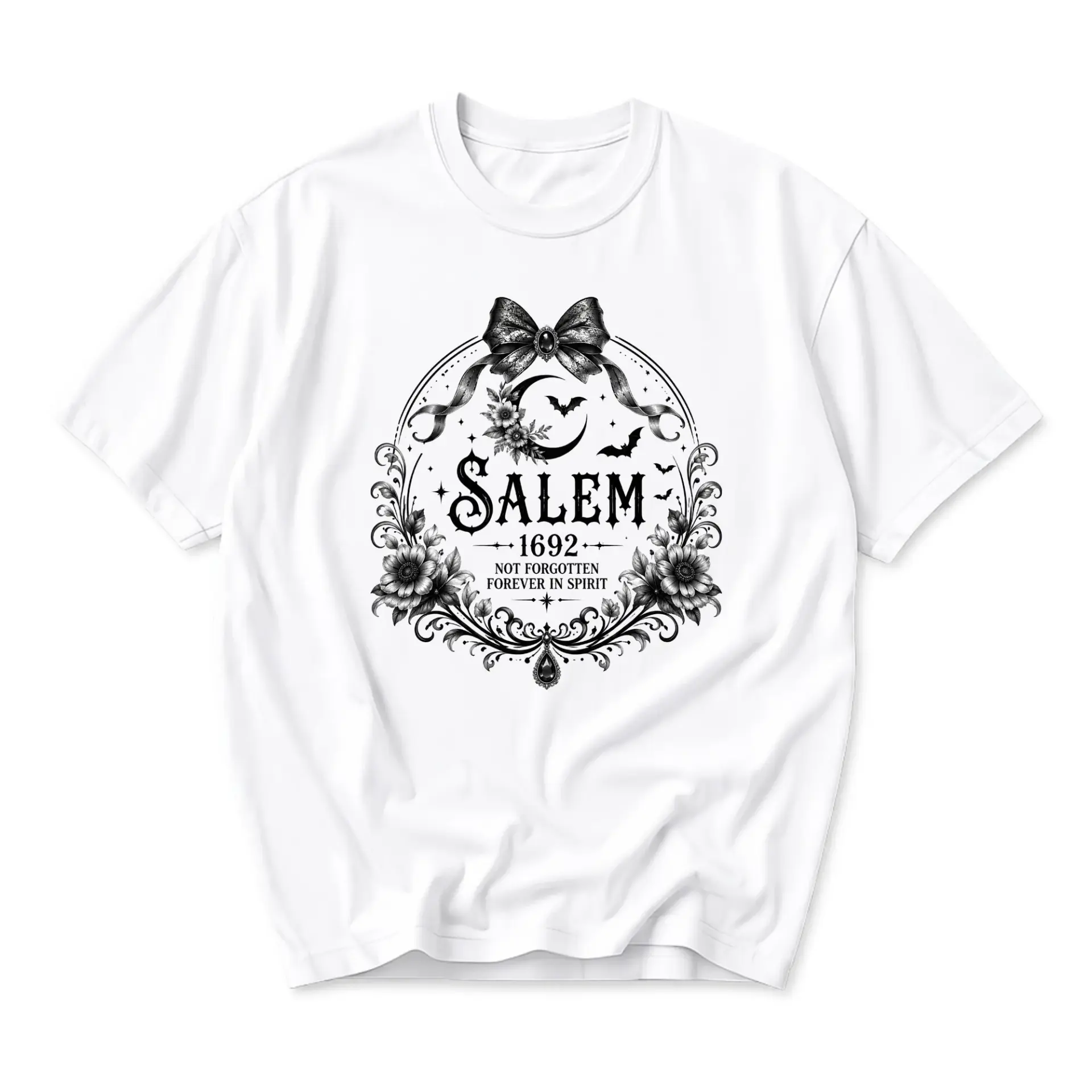Graphic Tee Salem 1692 Not Forgotten Forever in Spirit Vintage Aesthetic Unisex Crew Neck Short Sleeve Cotton Shirt