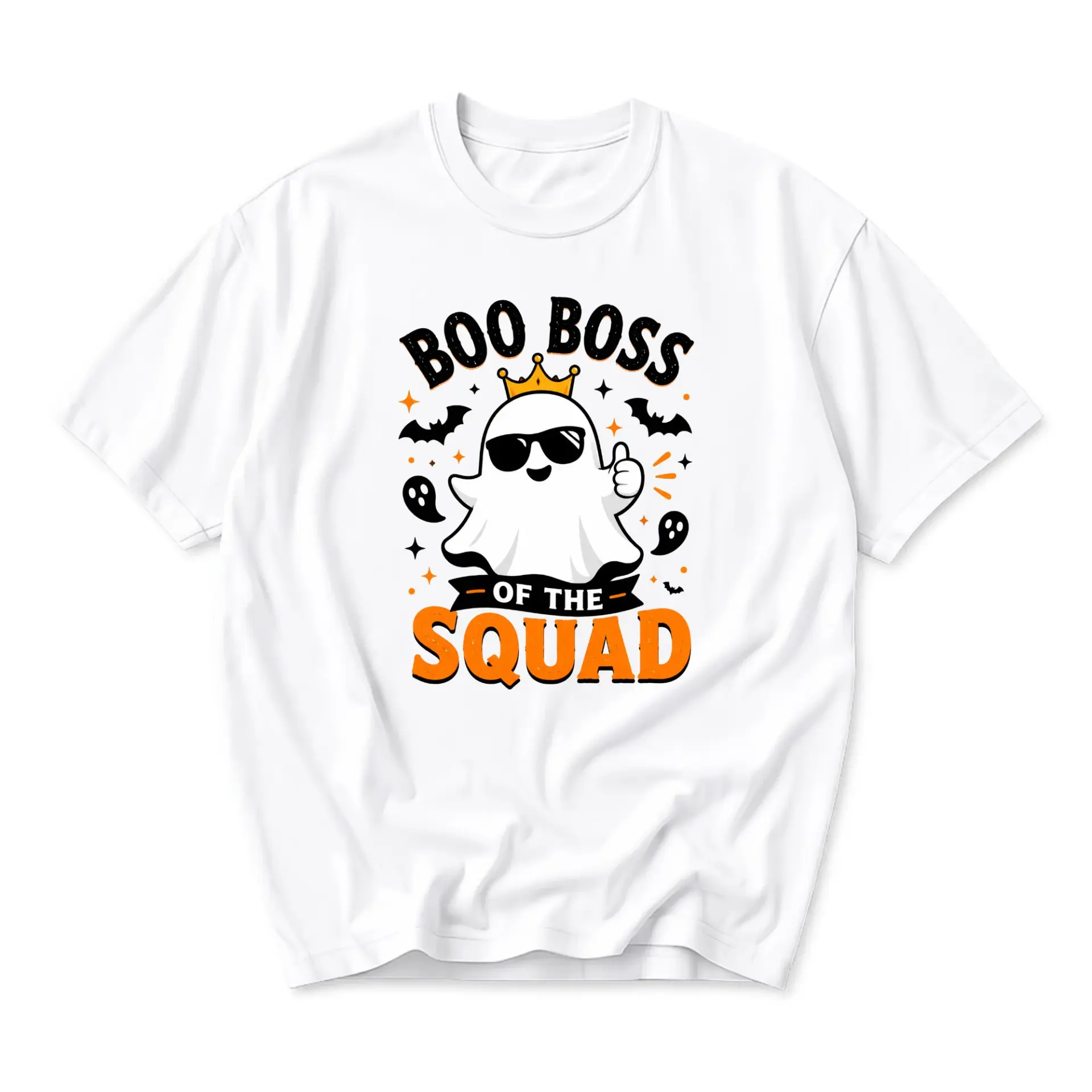 Graphic Tee Boo Boss of the Squad Ghost Shirt Funny Halloween Unisex Crew Neck Casual Cotton Blend Top Apparel