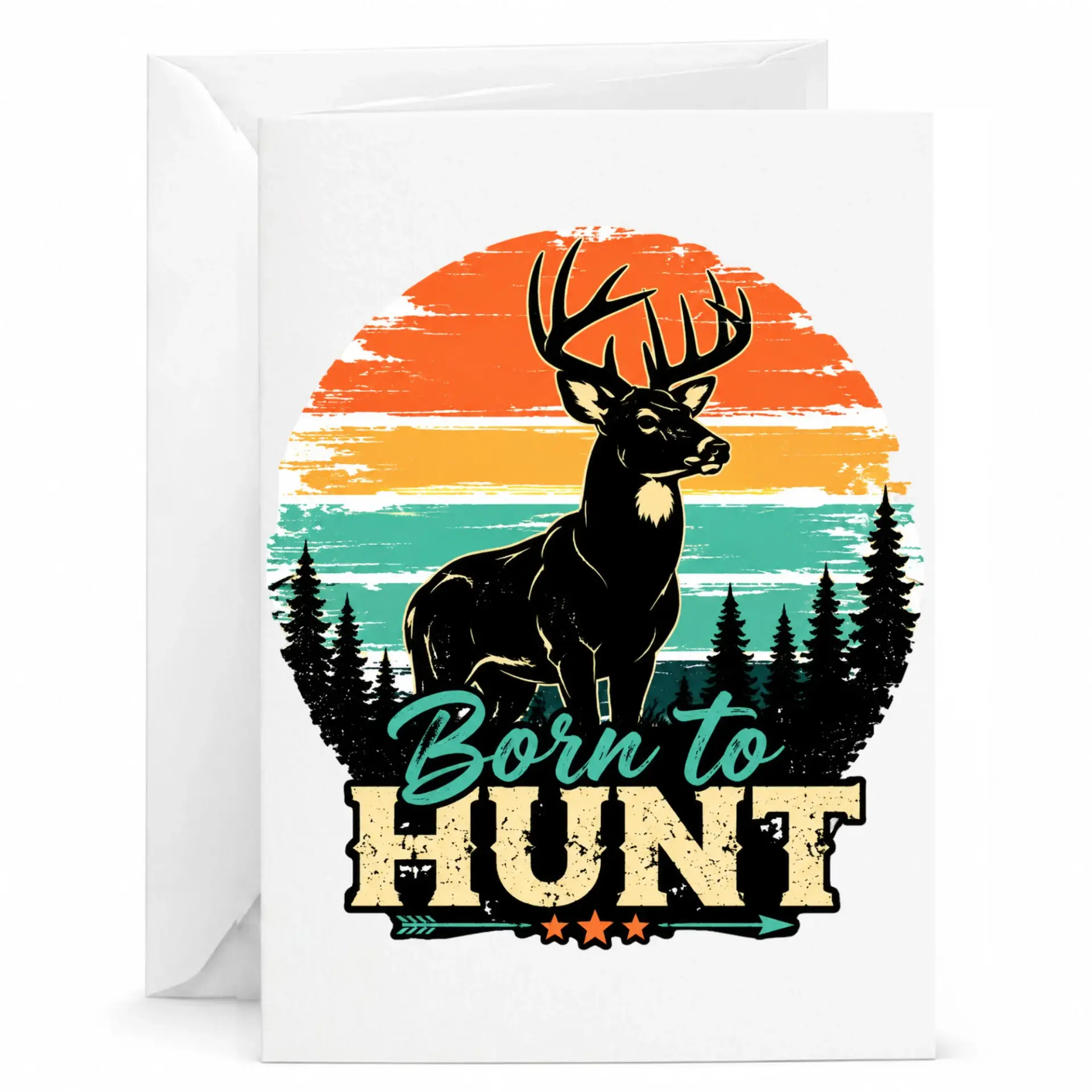 Greeting Card Born to Hunt Nature Wildlife Silhouette Design for Outdoor Enthusiasts Premium Stationery 5x7 Inches
