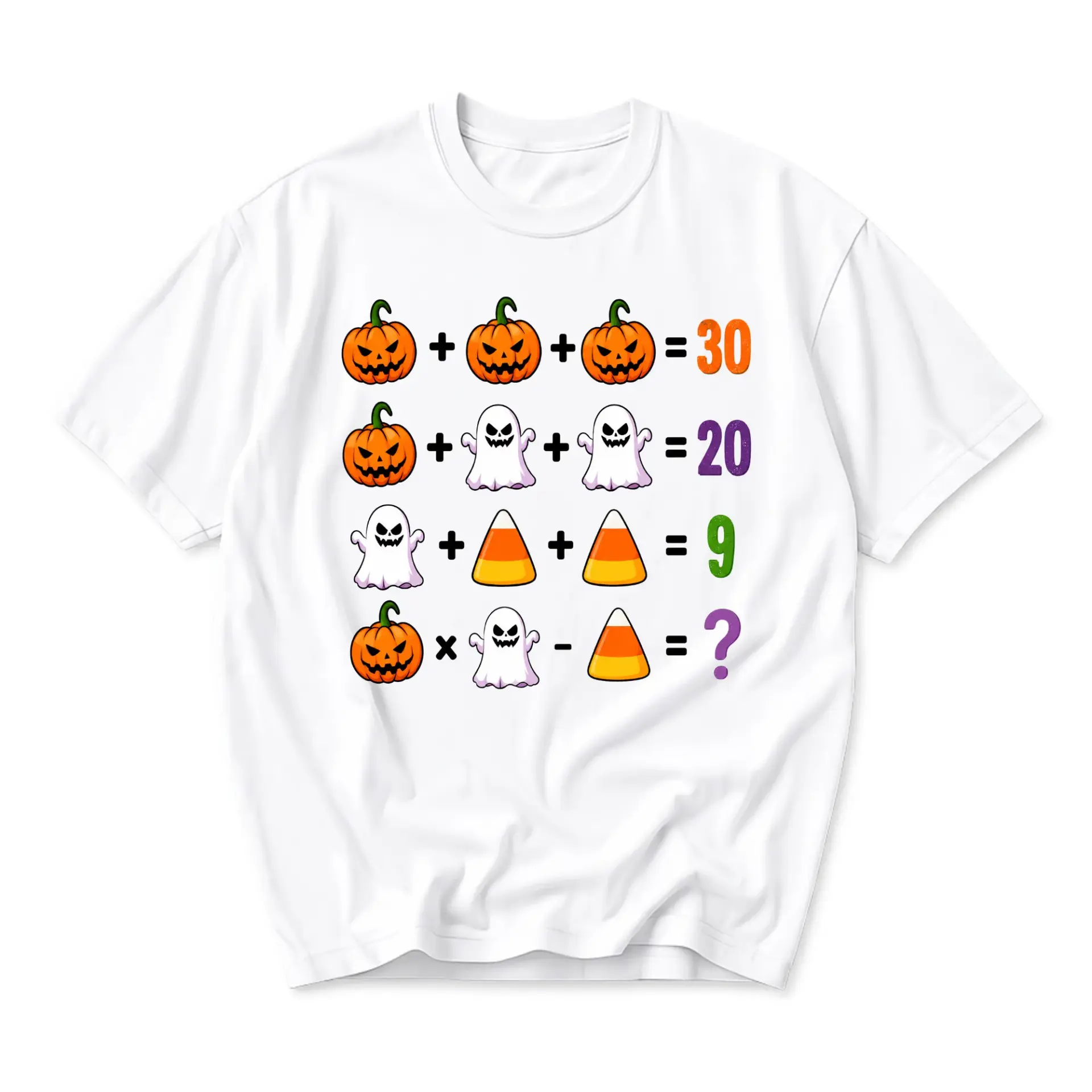 Funny Shirt Halloween Math Puzzle Graphic Tee Unisex Casual Crew Neck Comfortable Cotton Blend Novelty Holiday Top