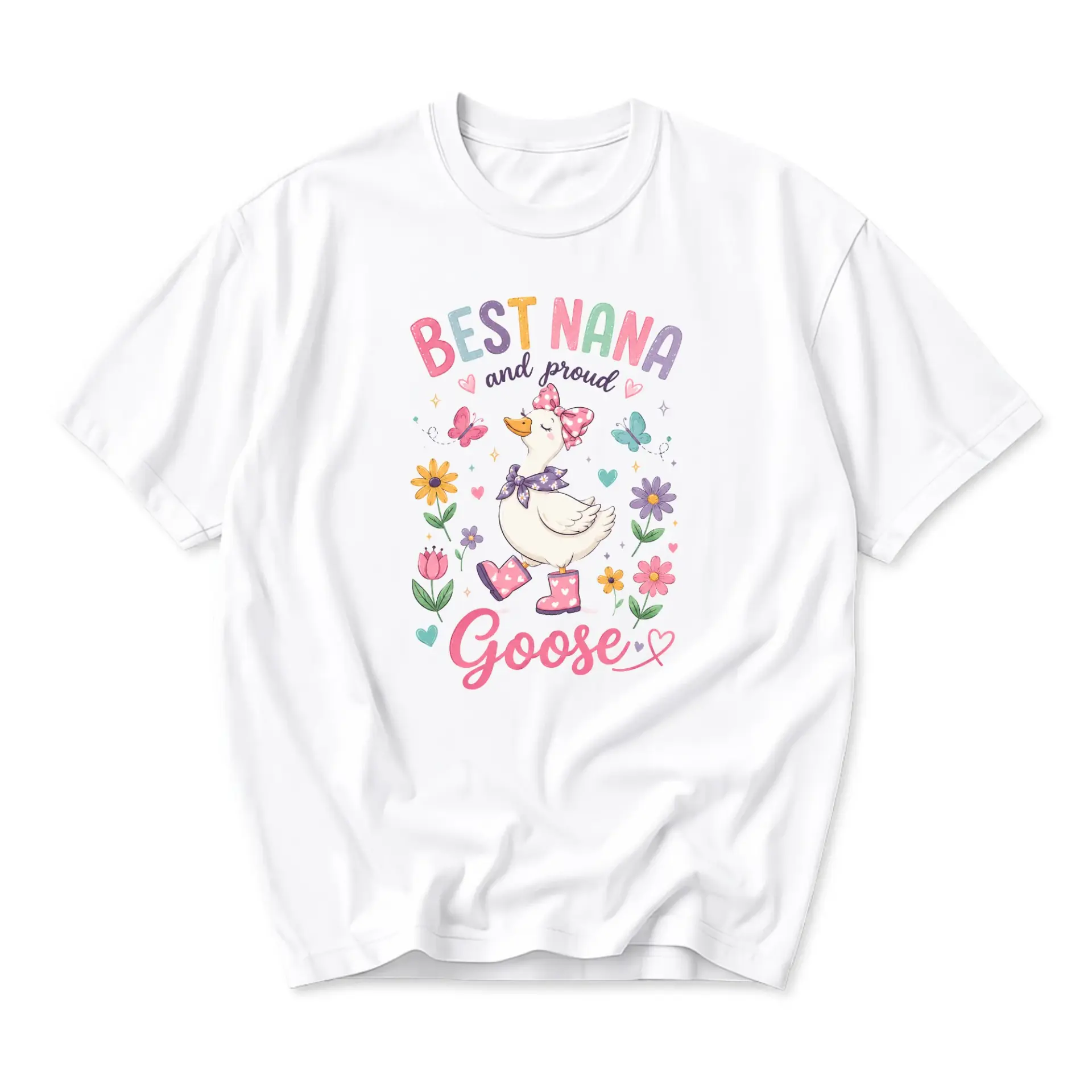 Funny Shirt Best Nana and Proud Goose Graphic Tee Cute Floral Duck Unisex