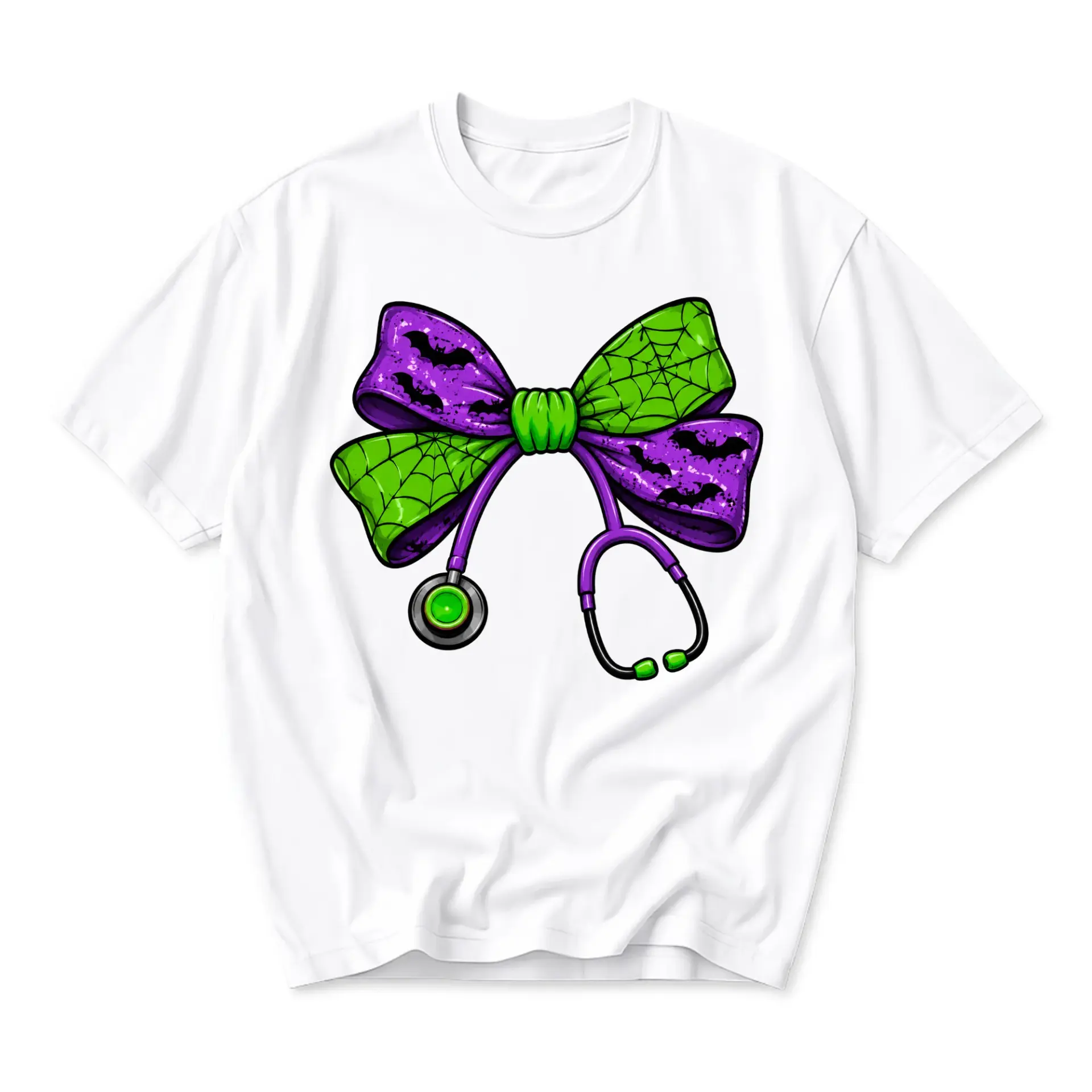Graphic Tee Unisex Medical Stethoscope Ribbon Print Shirt Halloween Themed Casual Wear Comfortable Cotton Blend Top