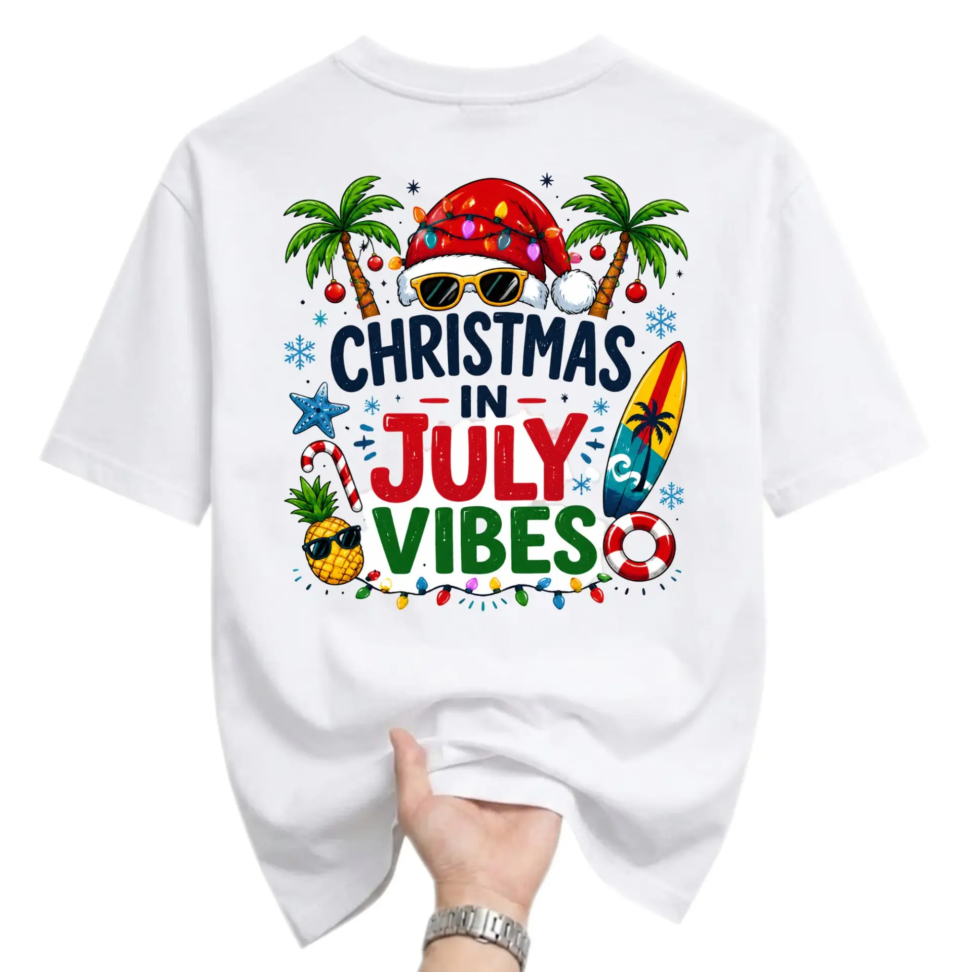 T-shirt Christmas in July Tropical Holiday Summer Graphic Tee Casual Crew