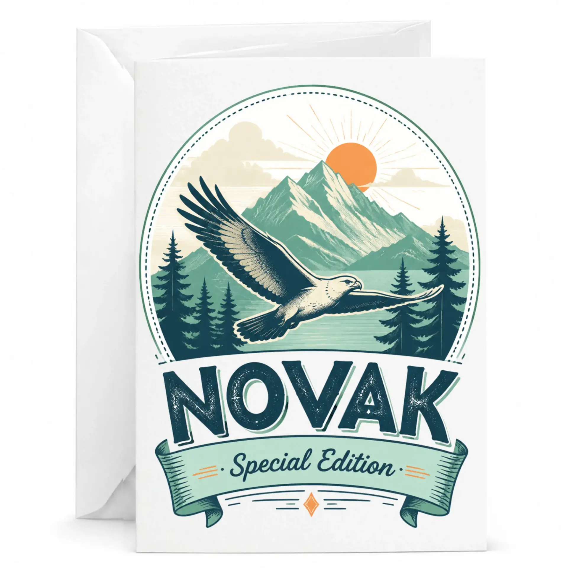 Greeting Card Featuring Majestic Eagle Wilderness Mountain Scene Novak Special Edition Nature Themed Stationery Note