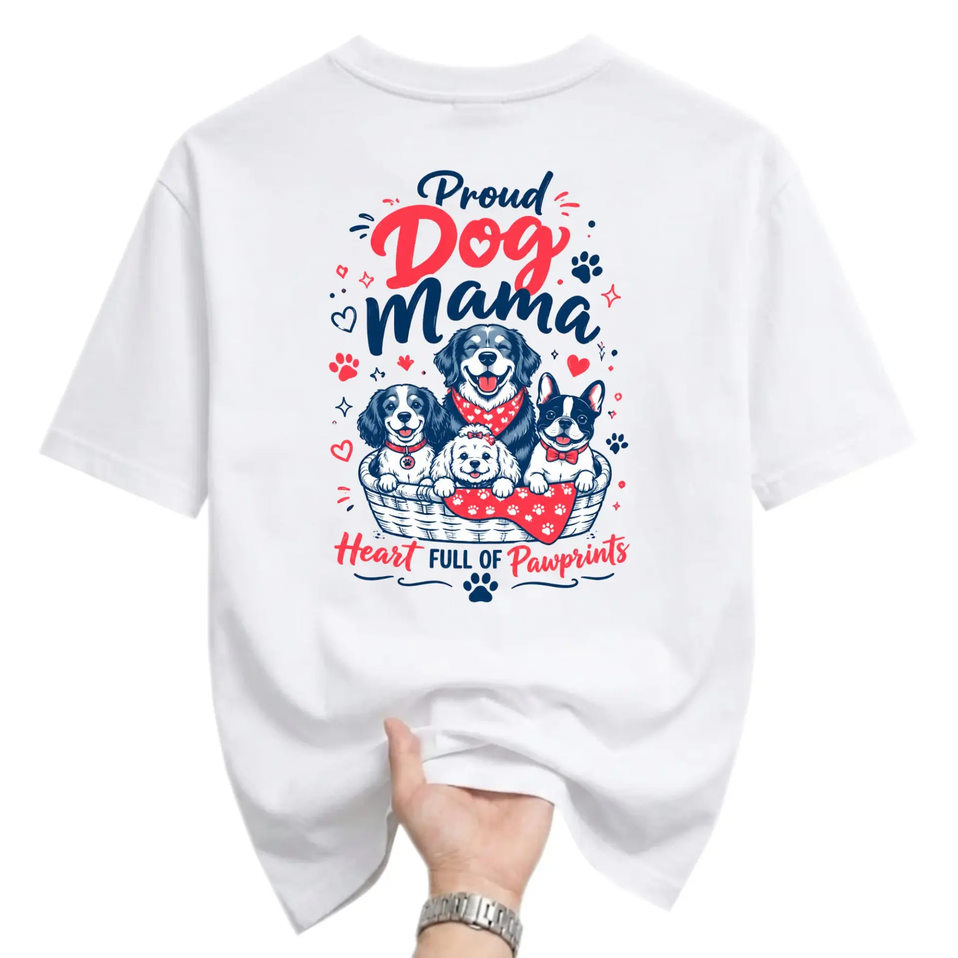 T-shirt Proud Dog Mama Heart Full of Pawprints Graphic Tee Unisex Crew Neck