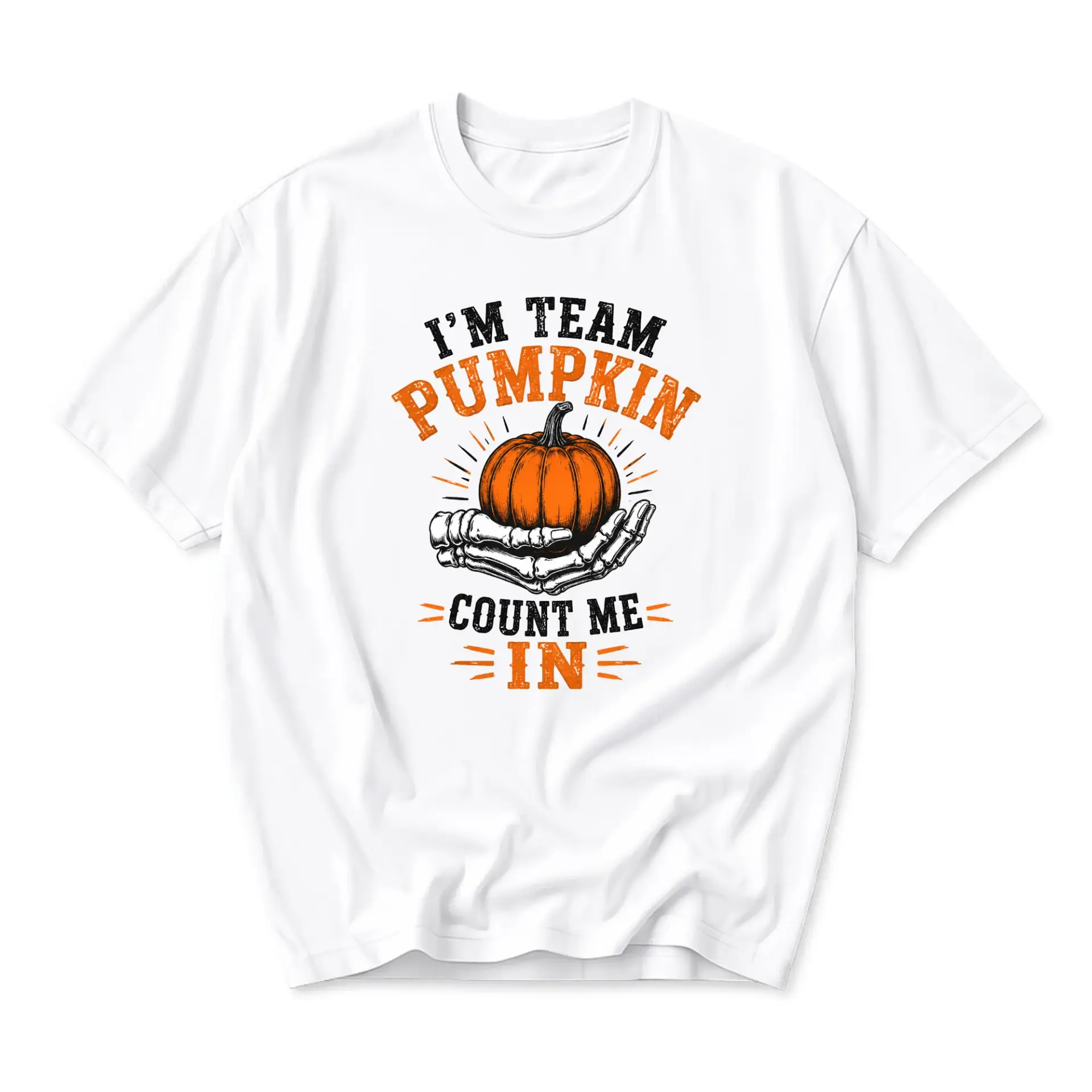 T-shirt Team Pumpkin Skeleton Hands Graphic Tee Unisex Crew Neck Short Sleeve Casual Fall Harvest Holiday Apparel