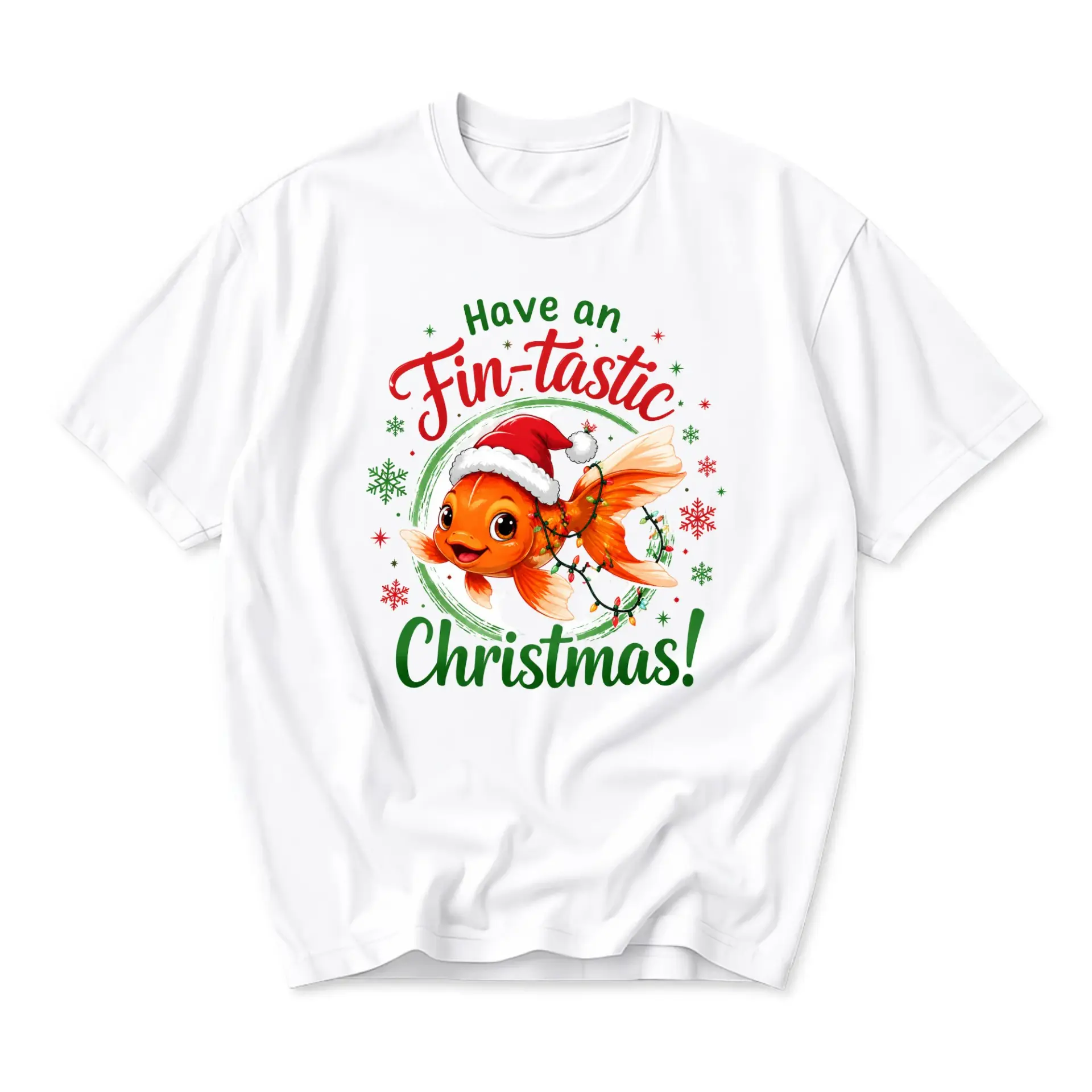 Funny Shirt Fin-Tastic Christmas Goldfish Graphic Tee Holiday Seasonal
