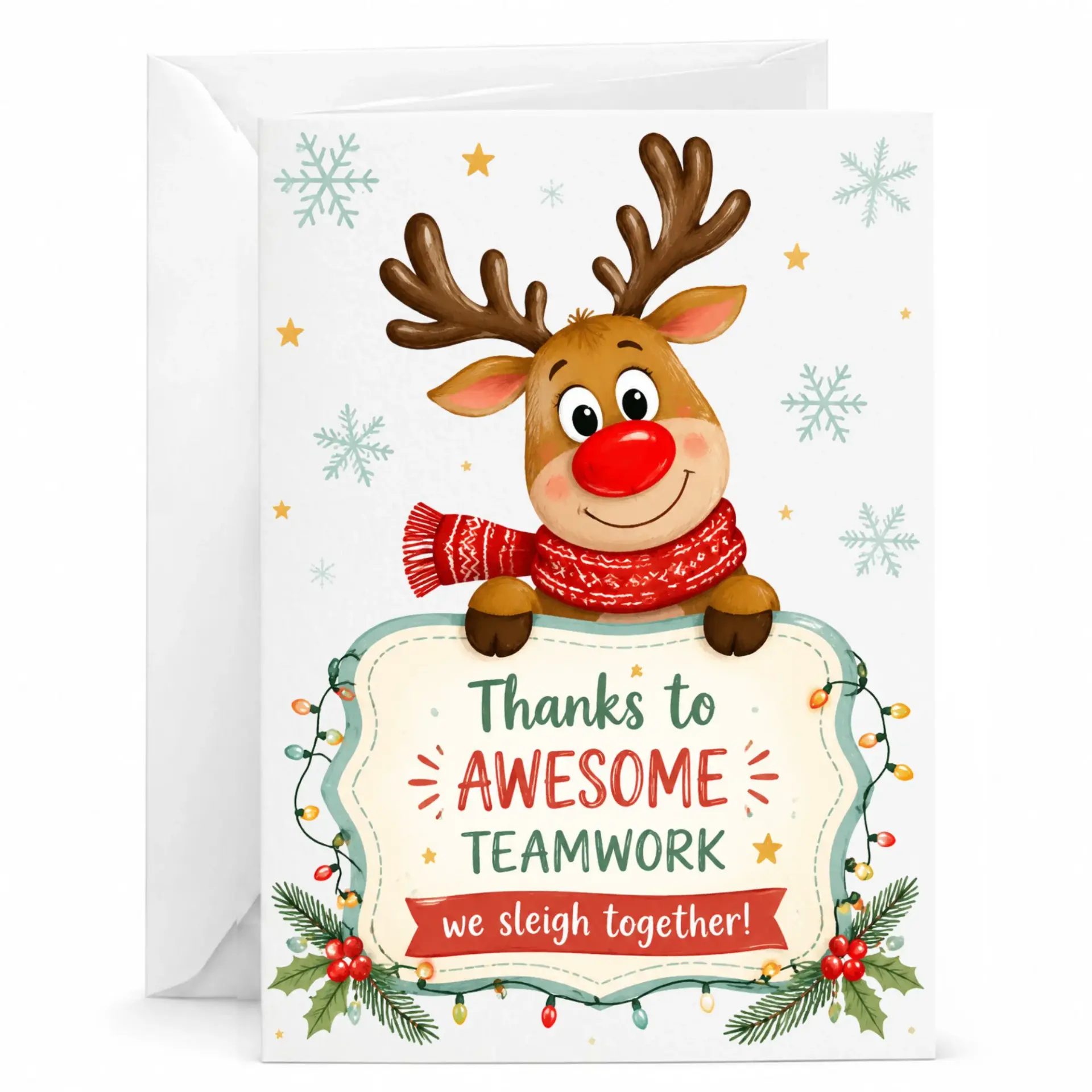 Funny Greeting Card Thanks to Awesome Teamwork Reindeer Illustration for Professional Appreciation and Holidays