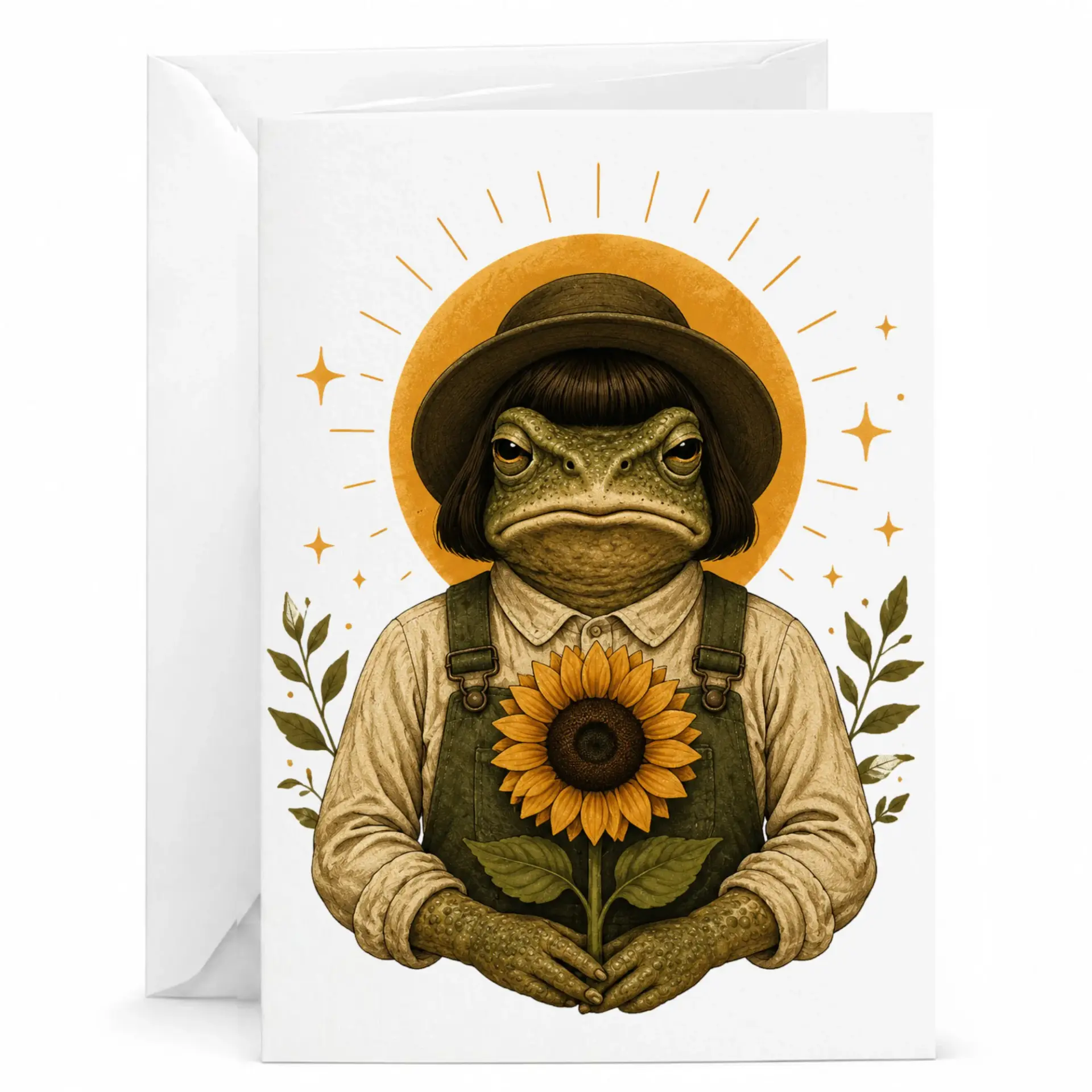 Greeting Card Featuring Whimsical Toad Character with Sunflower Illustration for Any Occasion or Milestone