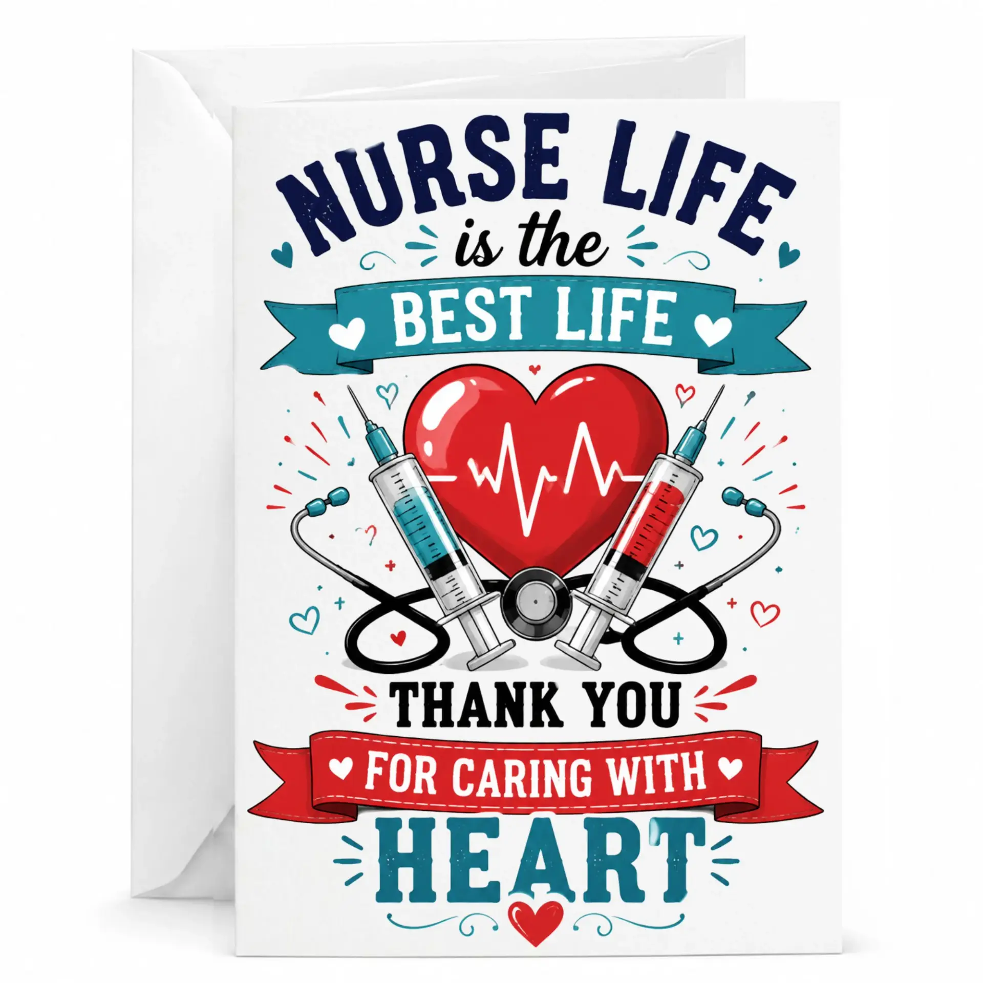 Card for Nurses Featuring Medical Illustration Nurse Life Theme Printed Greeting Healthcare Workers