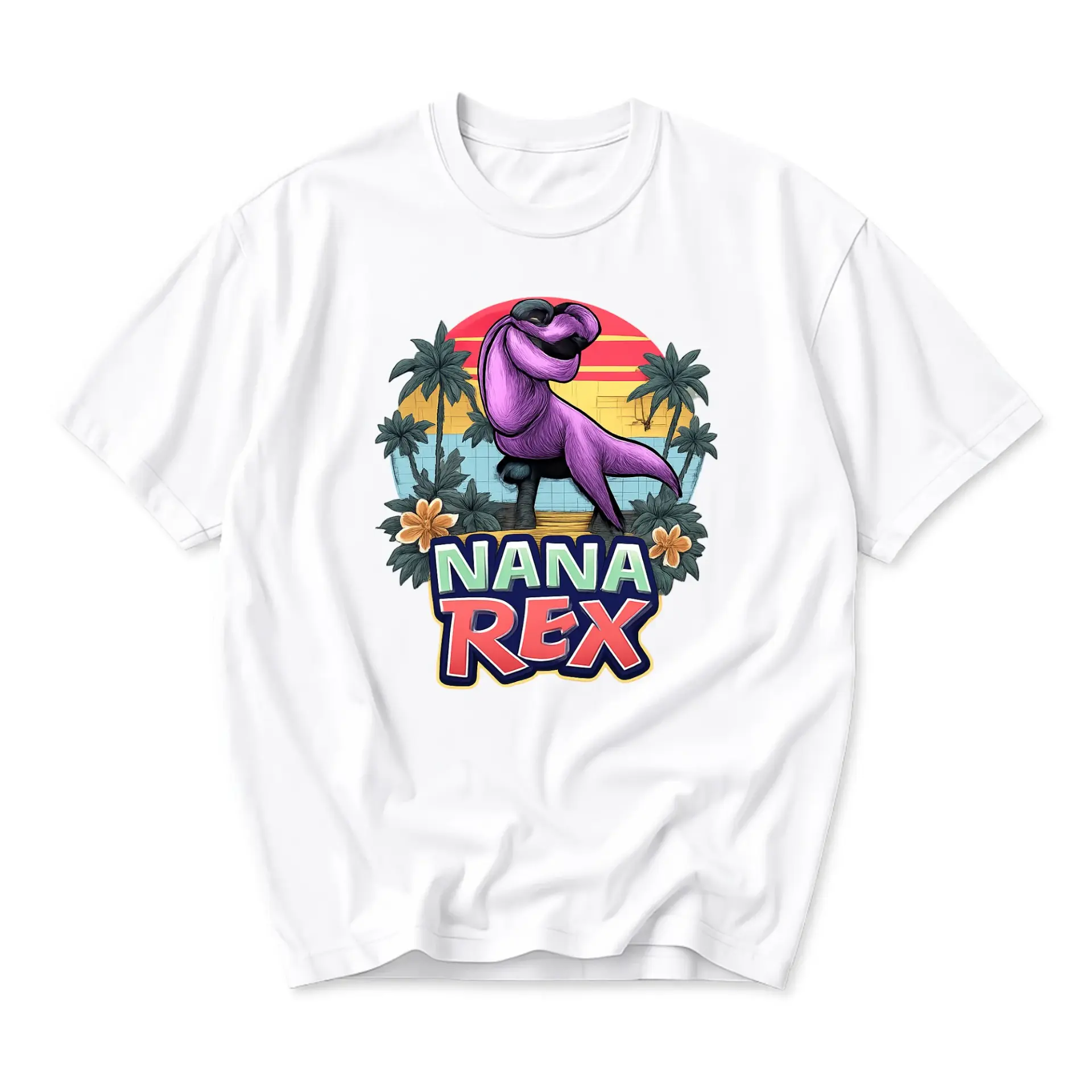 Funny Shirt Nana Rex Graphic Tee Tropical Dinosaur Unisex Crew Neck Cotton Blend Casual Short Sleeve Summer Top