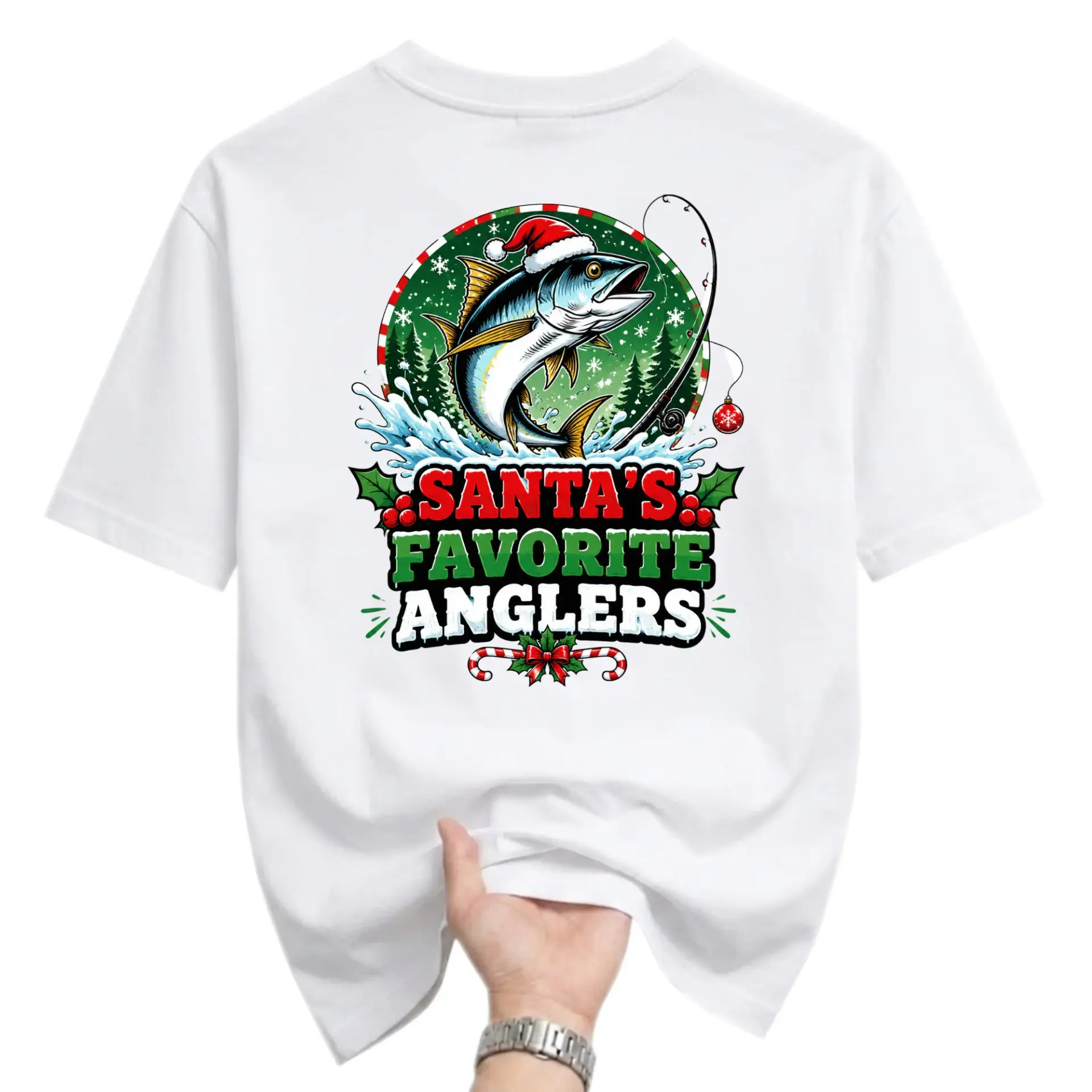 Graphic Tee Santa's Favorite Anglers Fishing Holiday Shirt Unisex Cotton Casual Apparel for Outdoor Hobby Enthusiasts