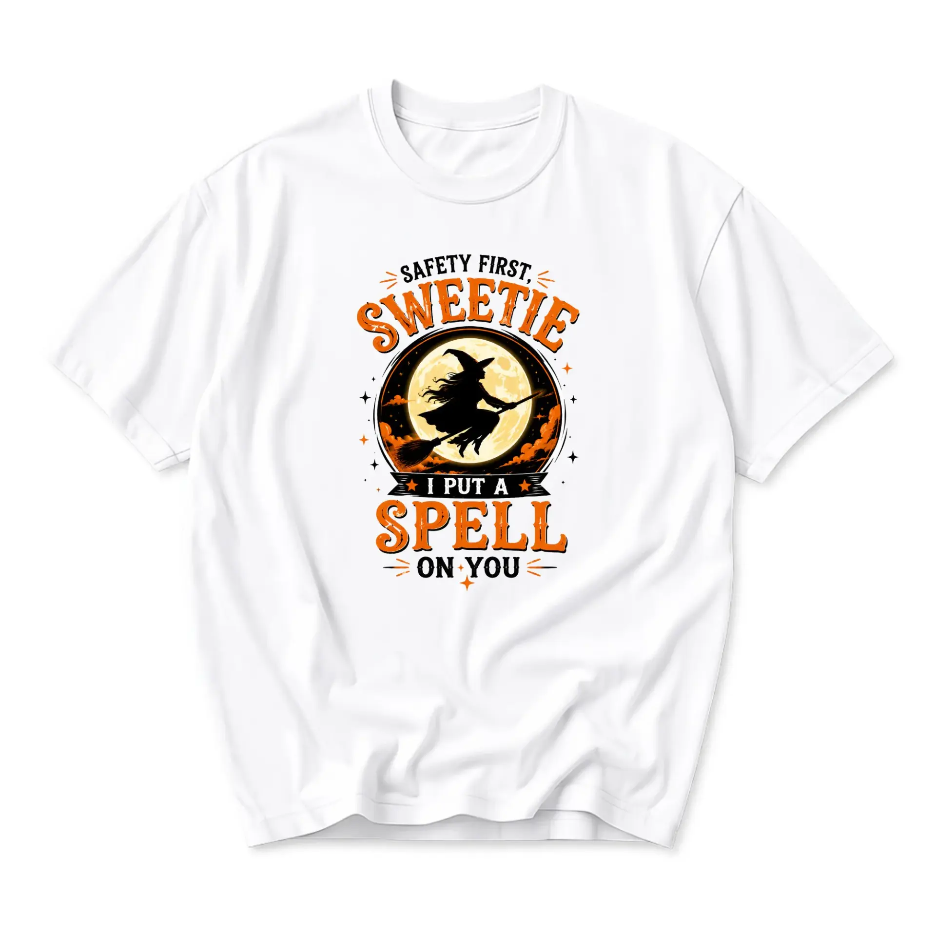 Funny Shirt Witch Graphic Tee Safety First I Put a Spell on You Unisex Crew Neck Casual Cotton Blend Short Sleeve Top
