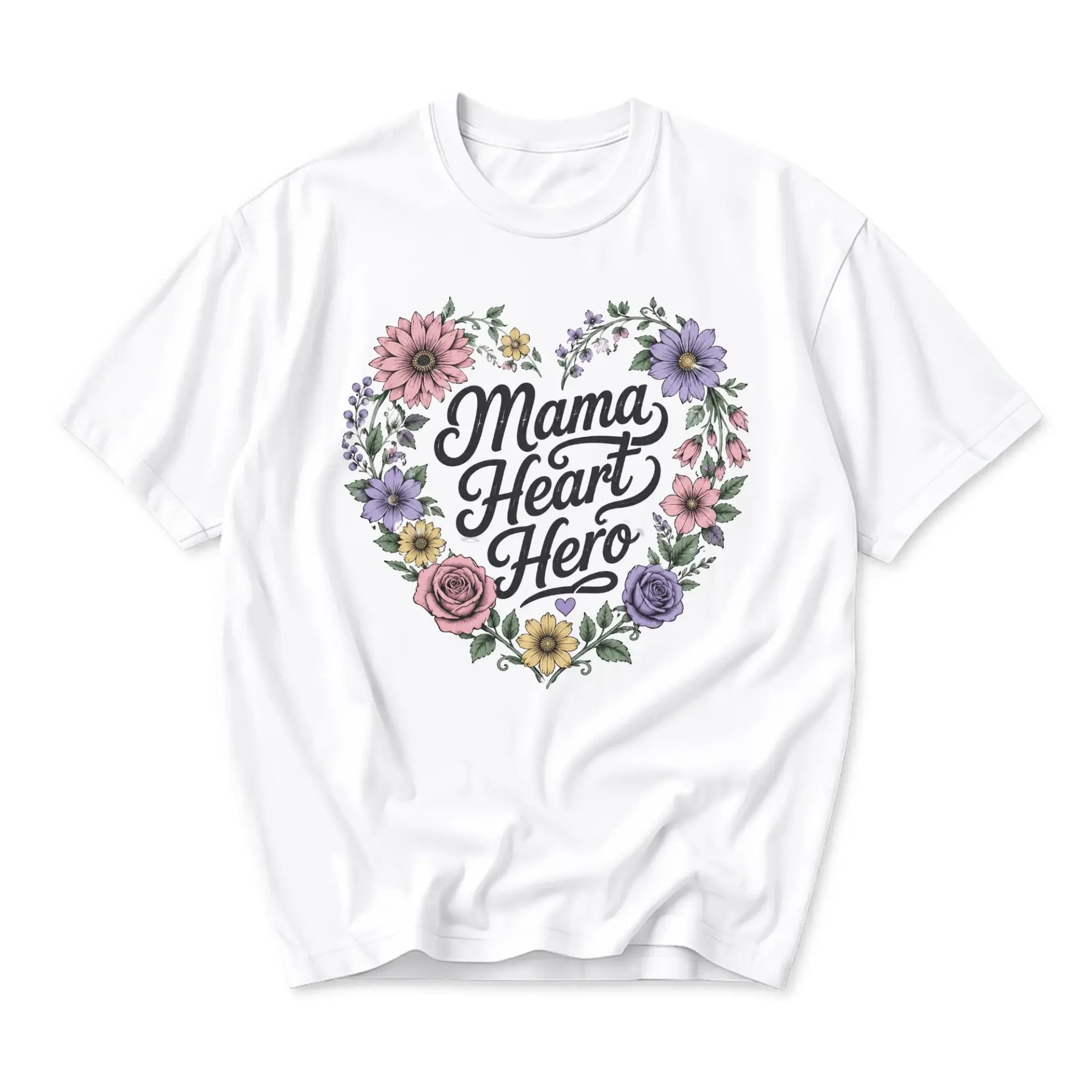 Graphic Tee Mama Heart Hero Floral Design Unisex Crew Neck Soft Cotton Casual Everyday Shirt for Comfortable Wear
