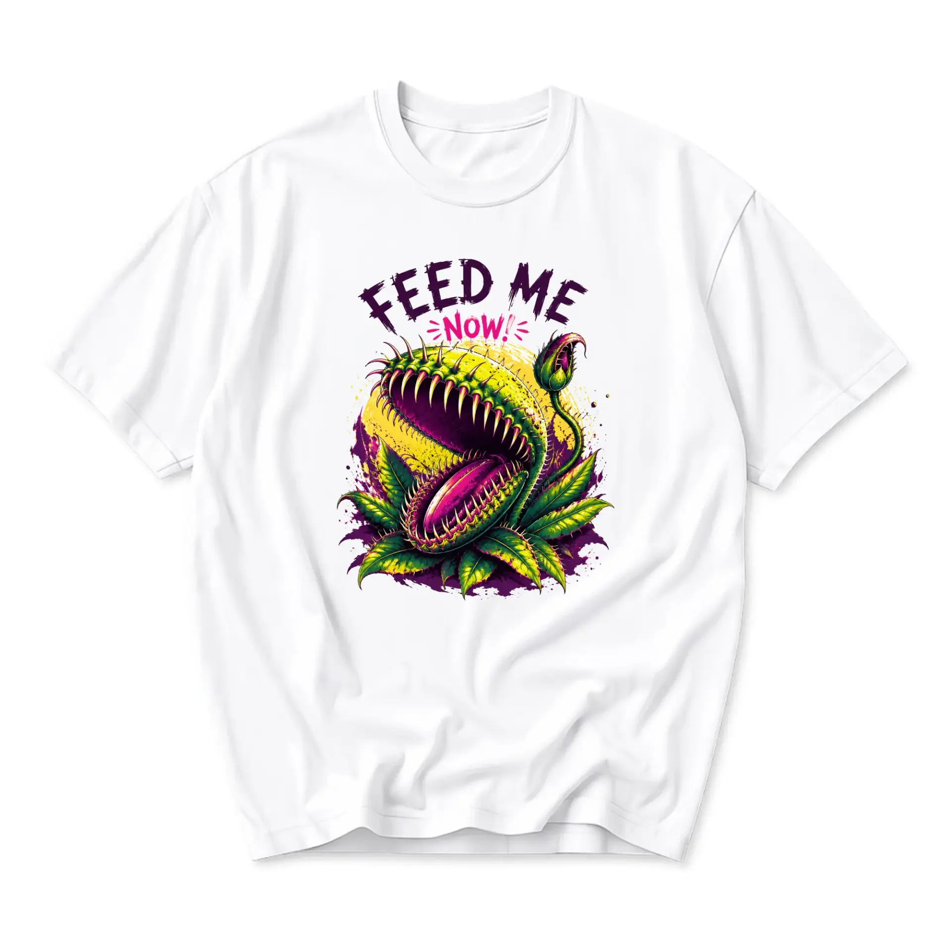Funny Shirt Feed Me Now Venus Flytrap Graphic Tee Unisex Casual Cotton Crew Neck Botanical Horror Art Print Top