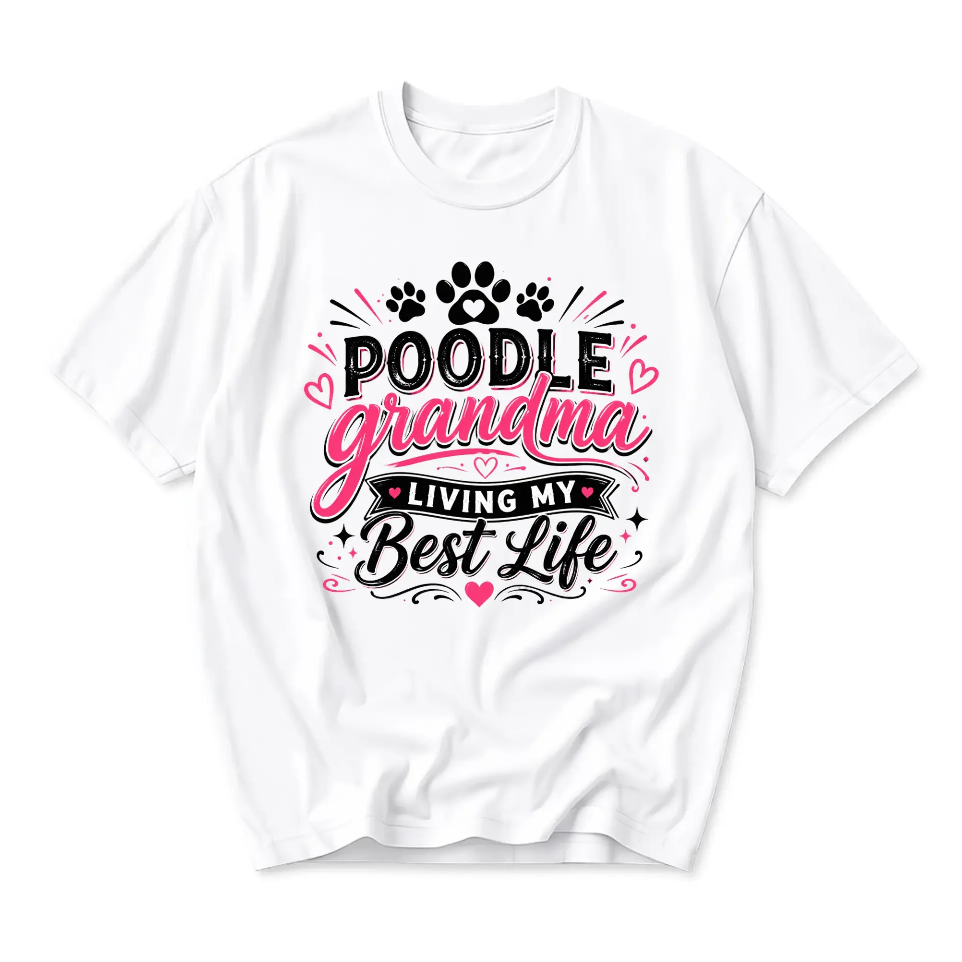 Graphic Tee Poodle Grandma Living My Best Unisex Crew Neck Short Sleeve Casual Cotton Blend Apparel White