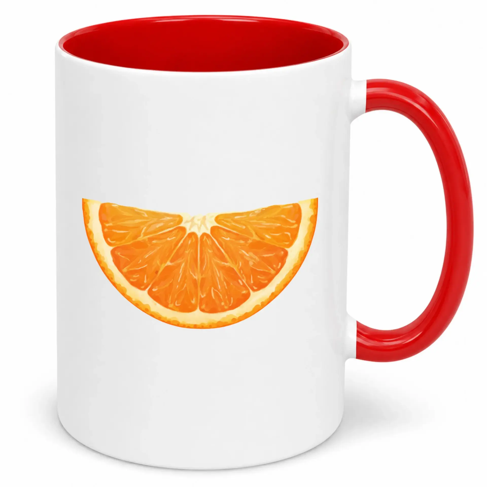 Orange Slice Ceramic Coffee Mug 11oz or 15oz, Vibrant Fruit Design Hot Beverage Cup with Red Handle and Interior