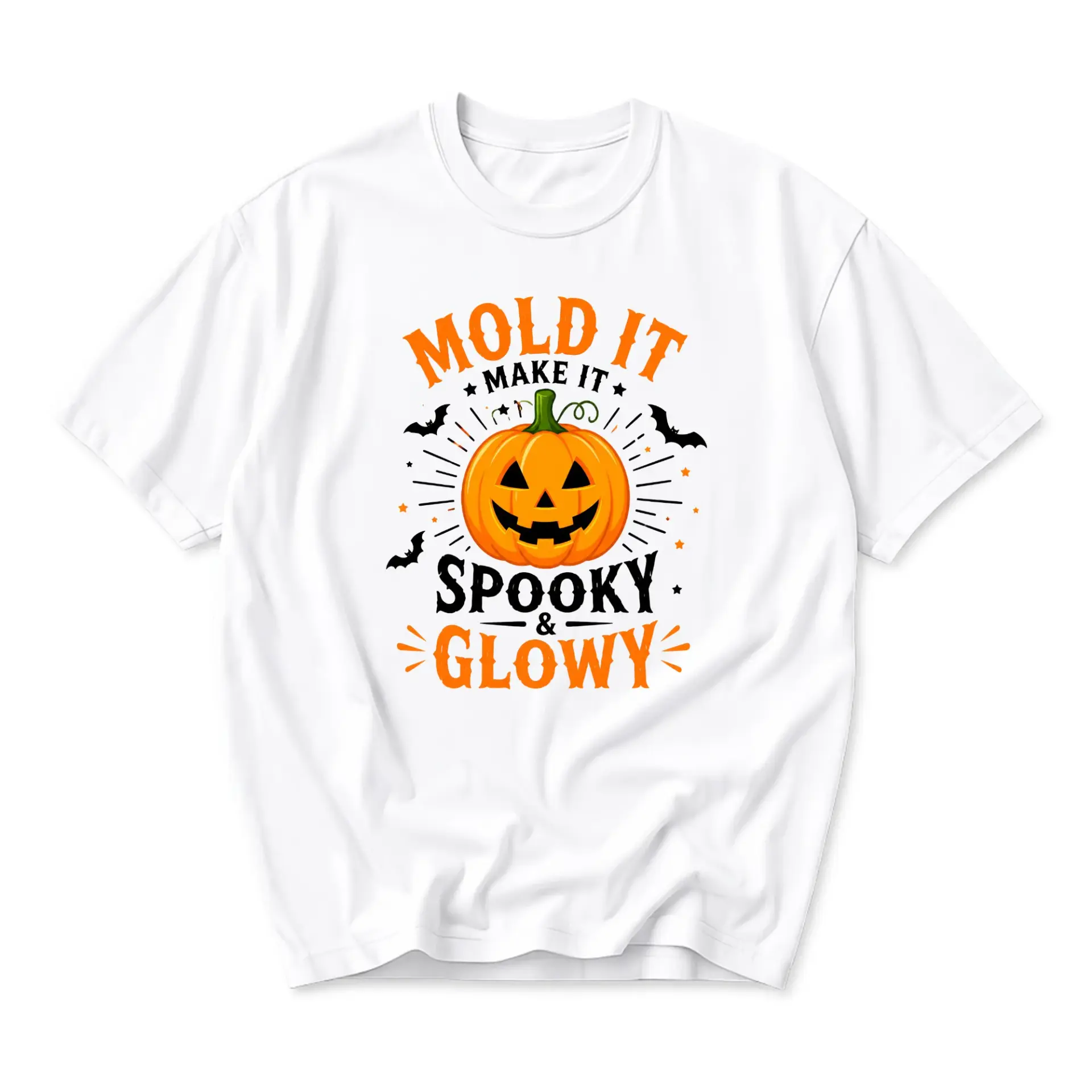 Graphic Tee Mold It Make It Spooky and Glowy Pumpkin Halloween Unisex Crew Neck Casual Cotton Blend Short Sleeve Shirt