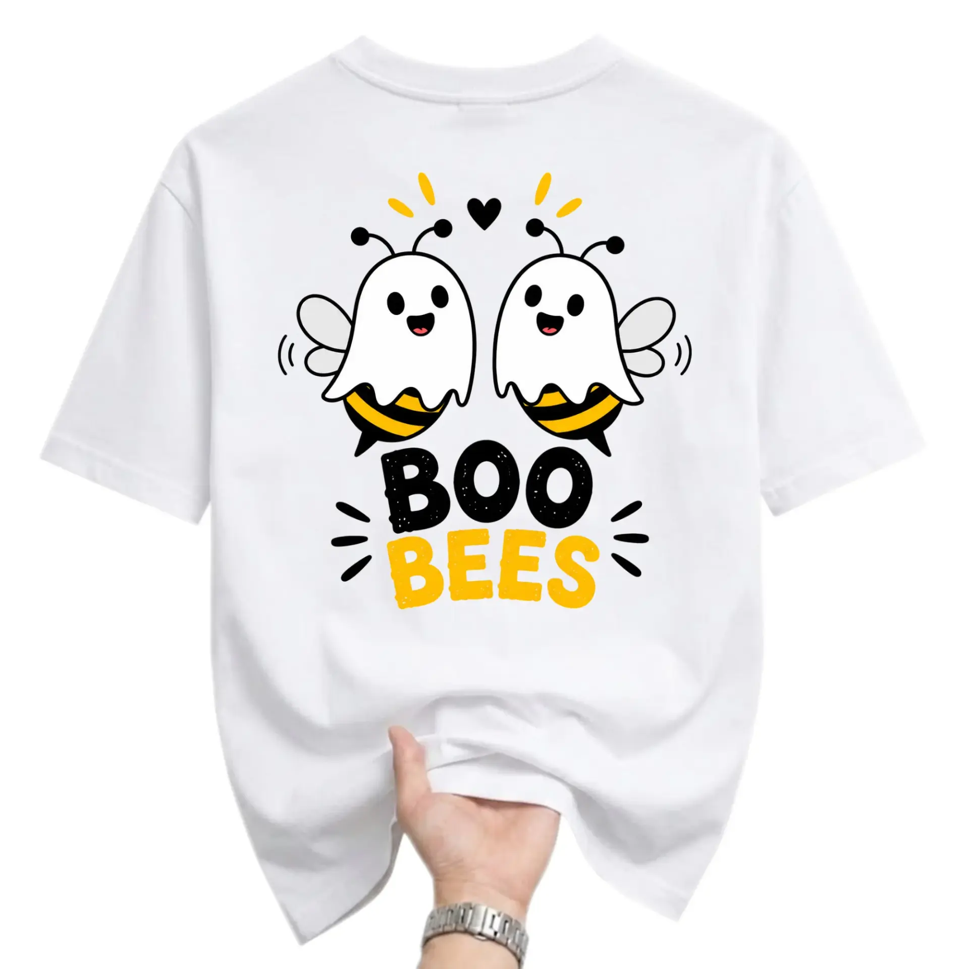 Funny Shirt Boo Bees Graphic Tee Cute Ghost Bee Unisex Crew Neck Casual Everyday Wear Soft Cotton Blend T-Shirt Top