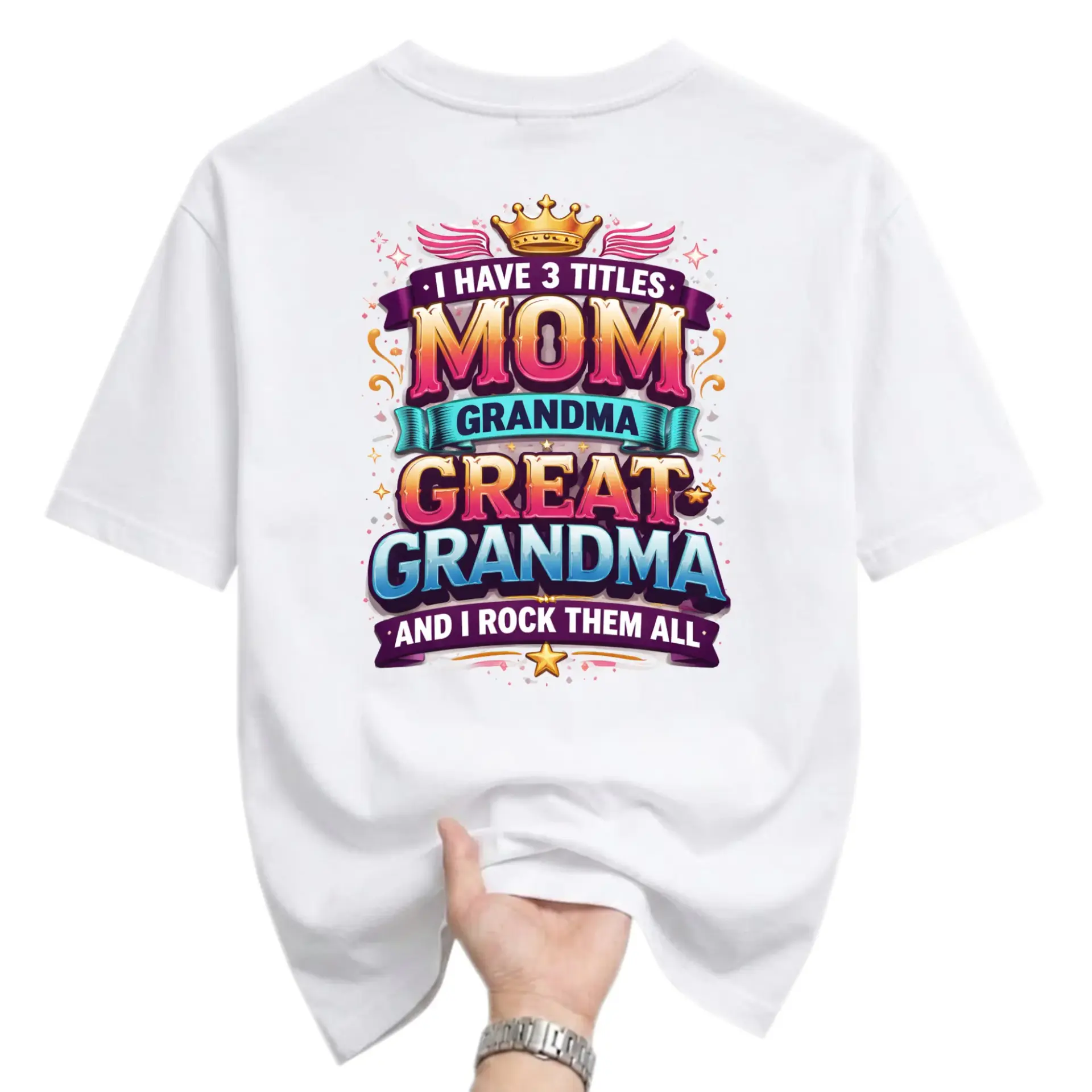 Graphic Tee Unisex Crew Neck Short Sleeve Shirt Featuring I Have 3 Titles Mom Grandma Great Typography Print