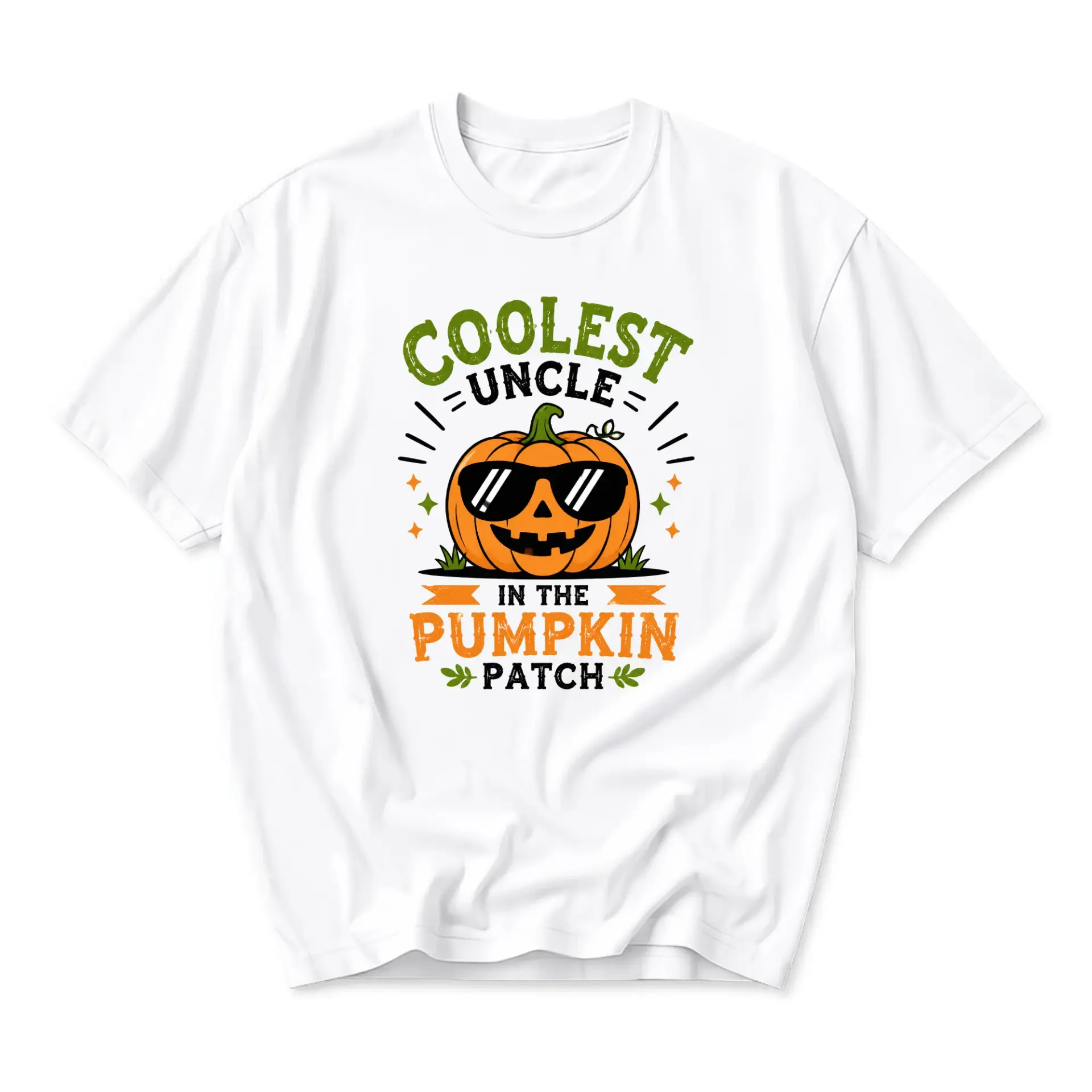 Funny Shirt Coolest Uncle in the Pumpkin Patch Graphic Tee Casual Short Sleeve Crew Neck Unisex Cotton Blend Top