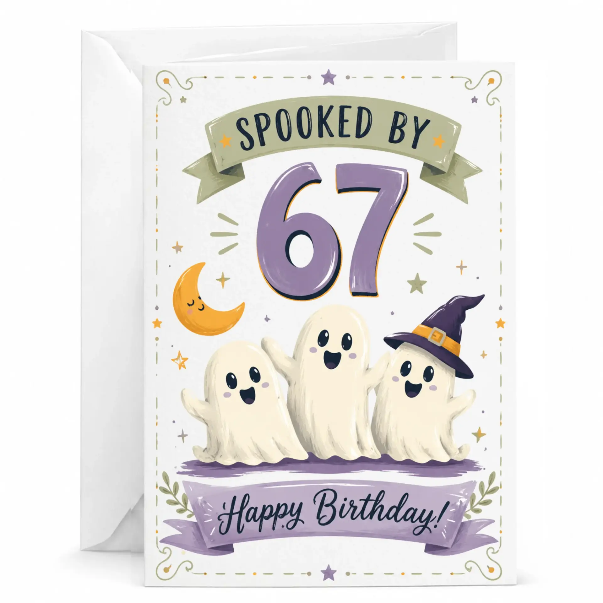Birthday Card Spooked by 67 Funny Theme Greeting for Sixty Seventh with Matching White Envelope