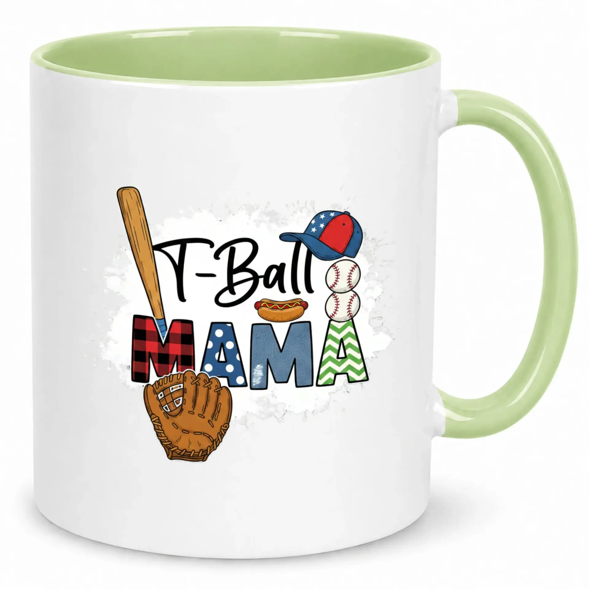 Funny T-Ball Mama Ceramic Coffee Mug Baseball Themed Drinkware for Sports Moms Game Day and Everyday Use 11oz or 15oz White Glossy Cup