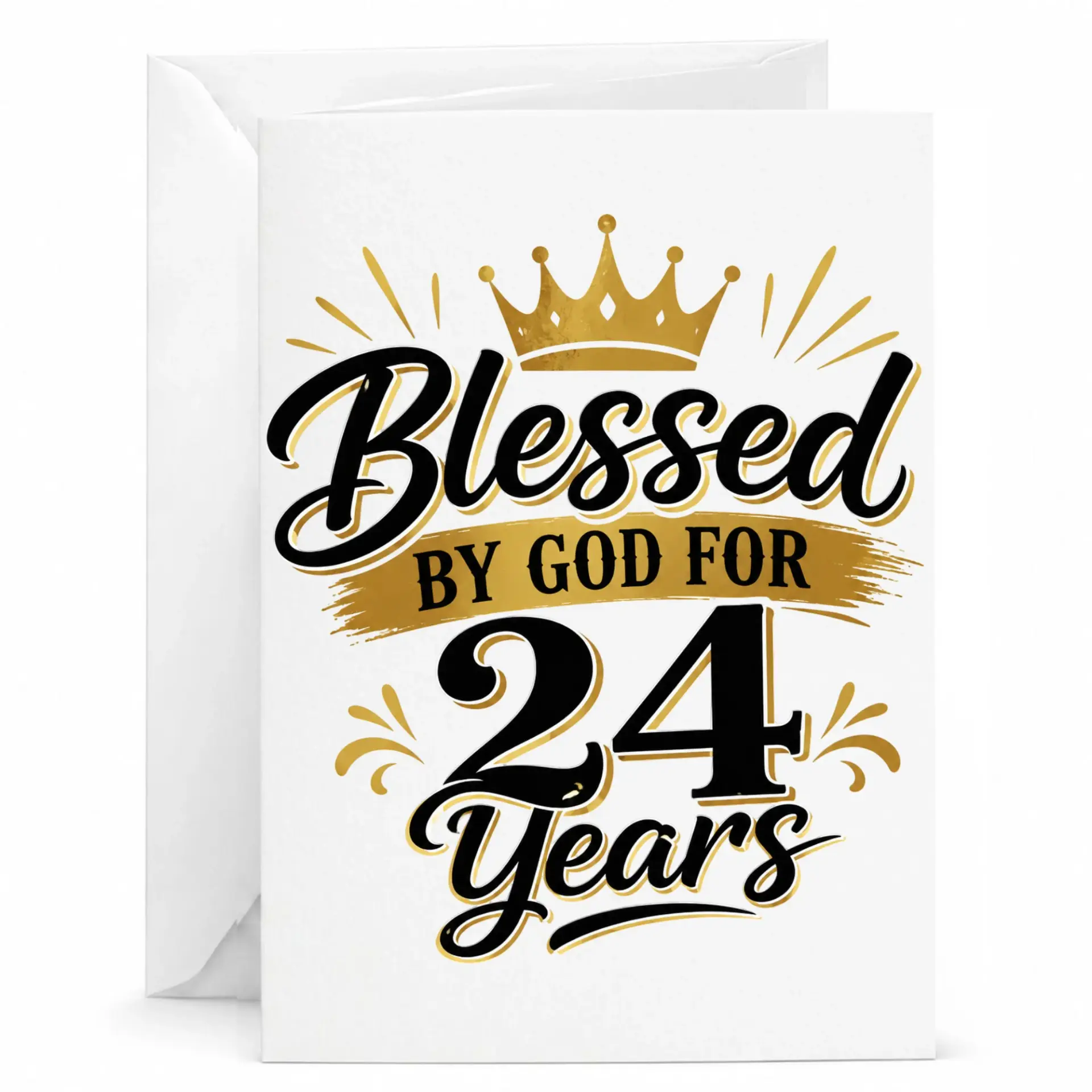 Birthday Card Blessed by God for 24 Years Elegant Gold Crown Design Greeting Card for 24th Birthday Celebration