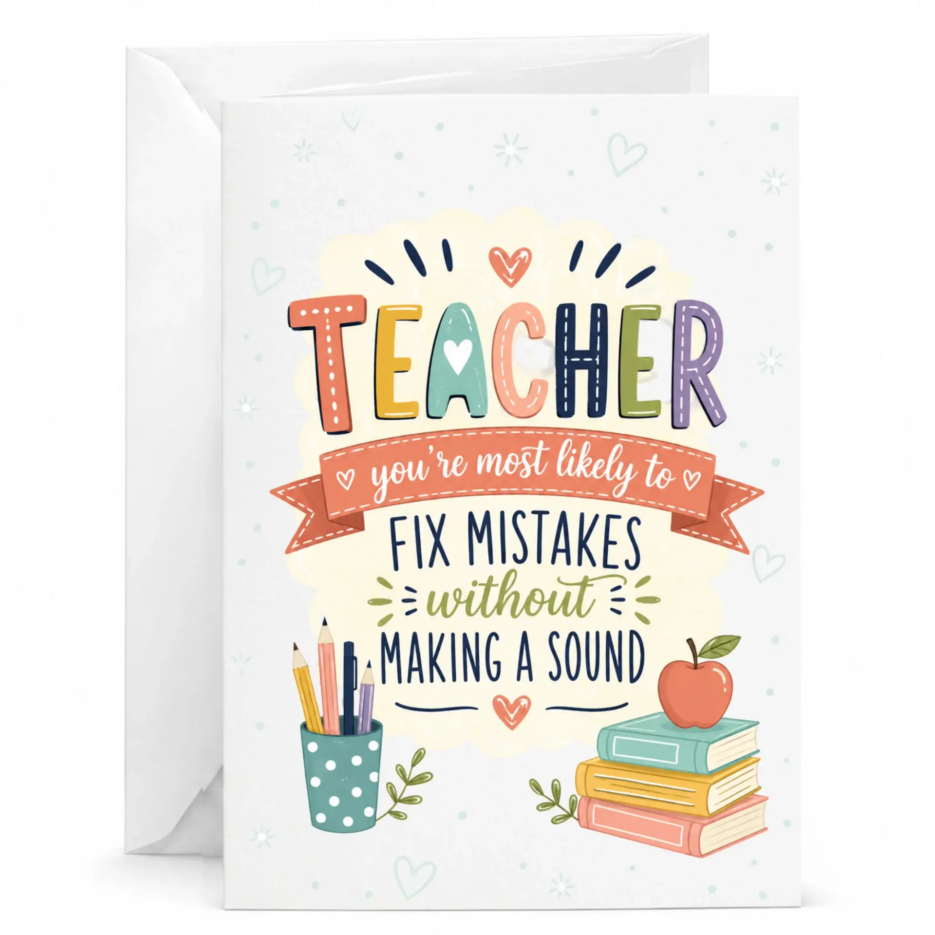 Personalized Teacher Appreciation Greeting Card Whimsical School Design