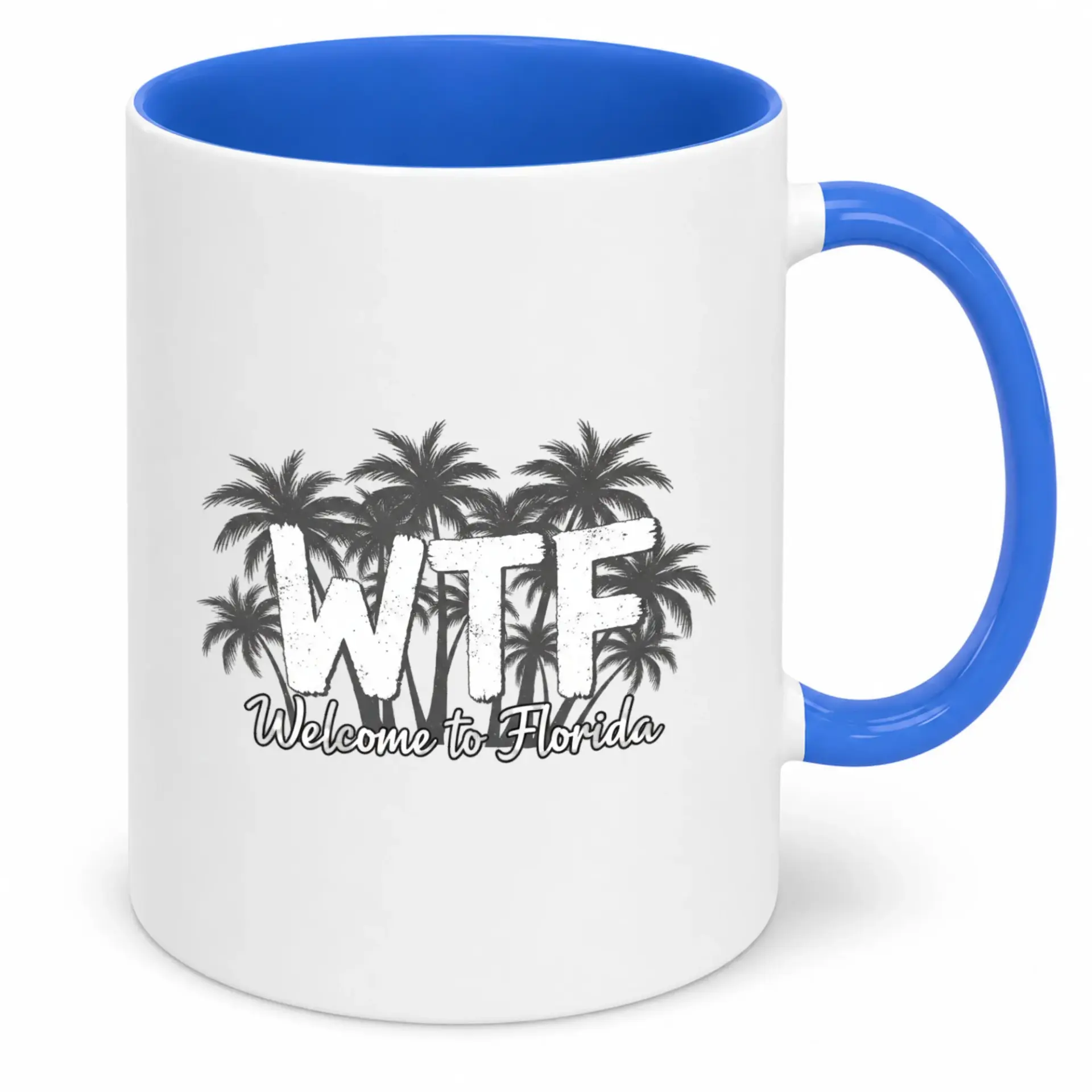 Funny Ceramic Coffee Mug with Wtf Welcome to Florida Palm Tree Design, Two-Tone Drinkware for Home Office Kitchen