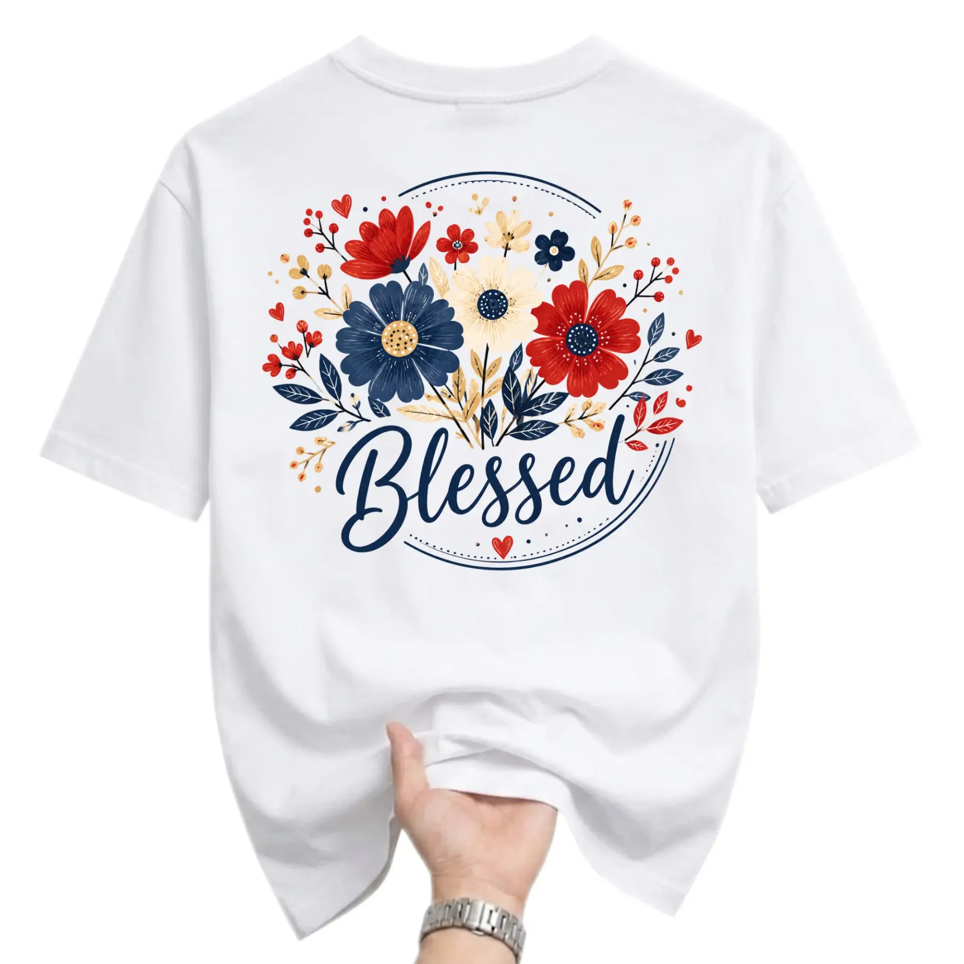 Graphic Tee Blessed Floral Print Unisex Casual Shirt Comfortable Cotton