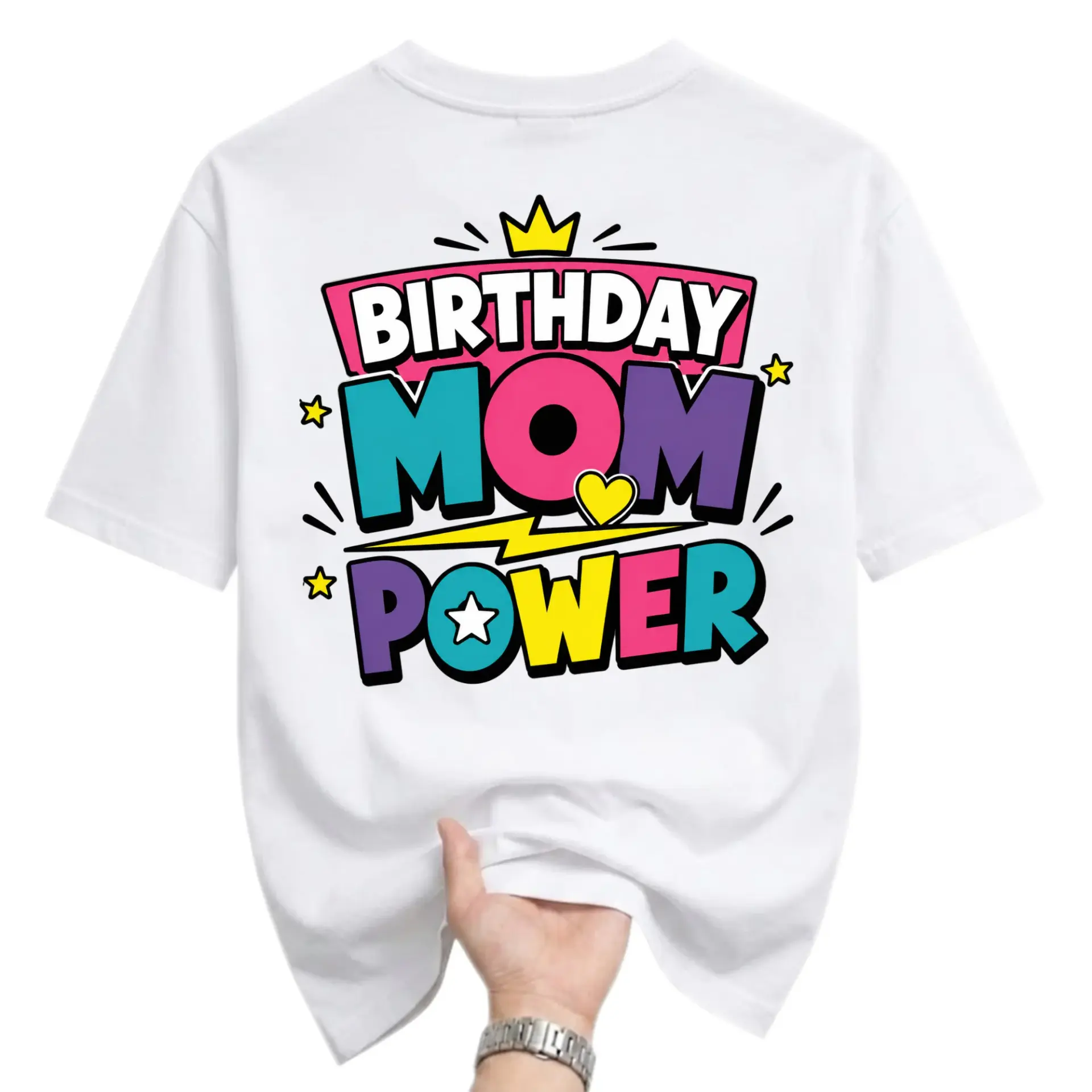 Graphic Tee Birthday Mom Power Shirt Funny Celebration Apparel Unisex Crew Neck Casual Everyday Fashion Top for Adults