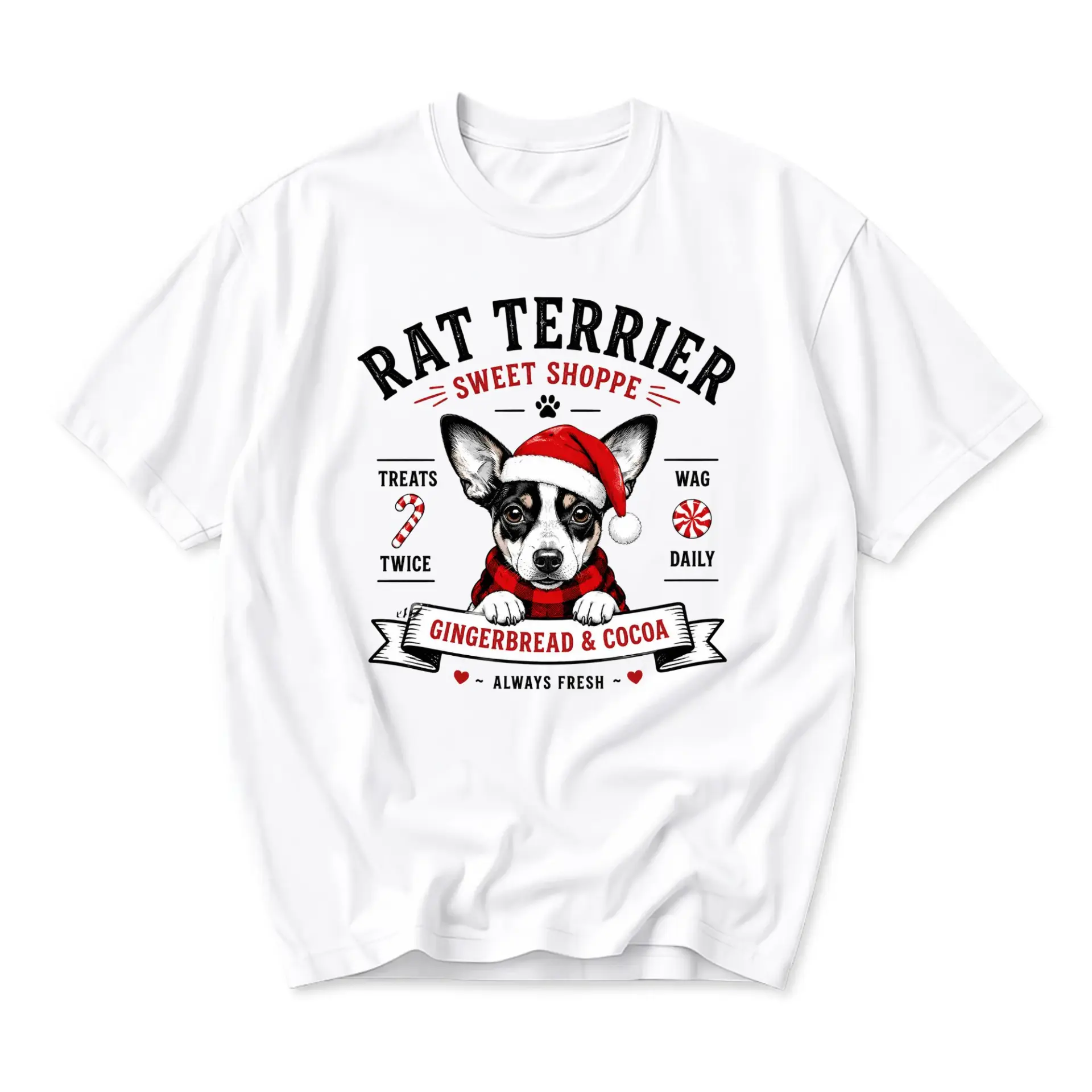 T-shirt Rat Terrier Sweet Shoppe Christmas Graphic Tee Holiday Gingerbread