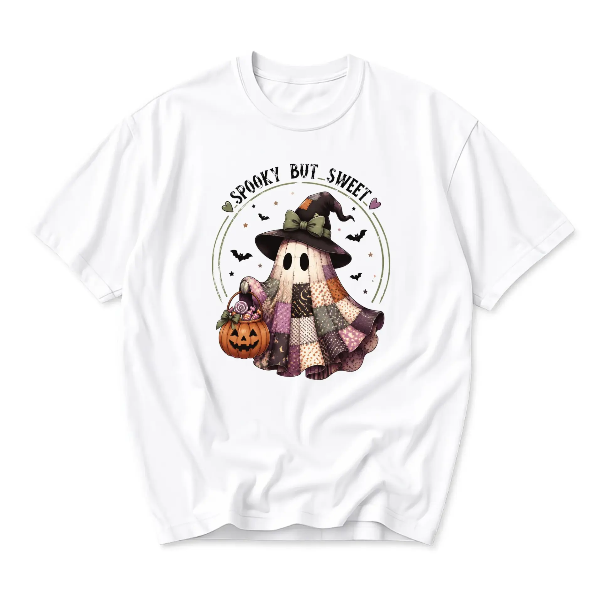 Graphic Tee Spooky but Sweet Ghost Pumpkin Halloween Print Unisex Crew Neck Short Sleeve Cotton Blend Casual Shirt Top