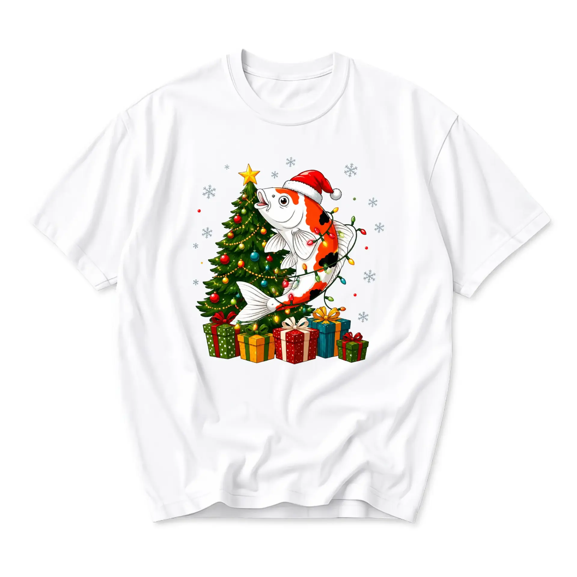 Graphic Tee Christmas Koi Fish Shirt Holiday Season Apparel Unisex Short