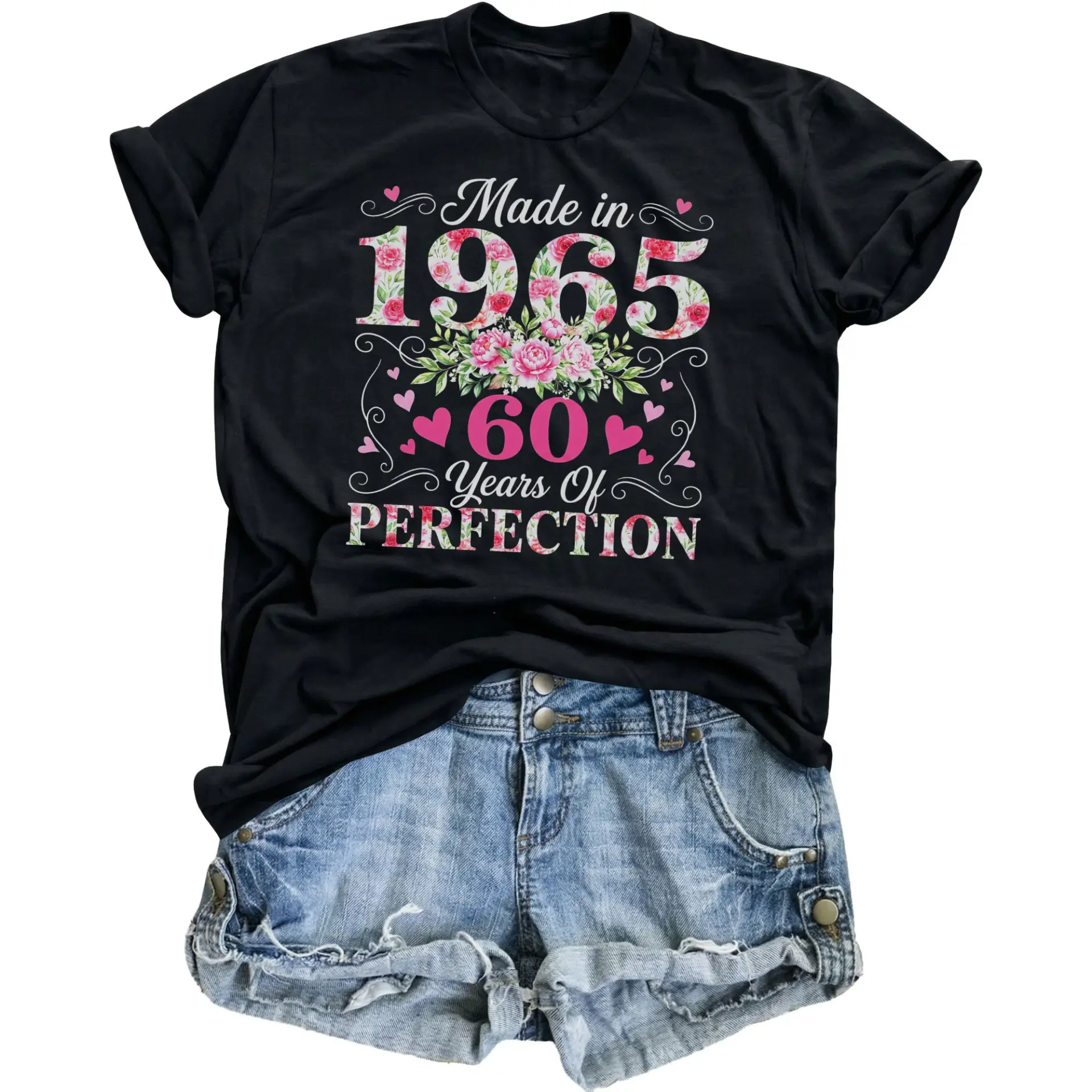 Graphic Tee Made in 1965 Years of Perfection Birthday Design Unisex Casual Crew Neck Printed Shirt