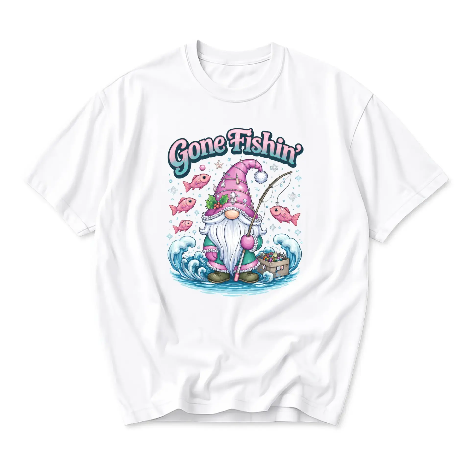 Graphic Tee Gone Fishin Gnome Unisex Crew Neck Shirt Casual Summer Fisherman Style Apparel for Daily Comfortable Wear
