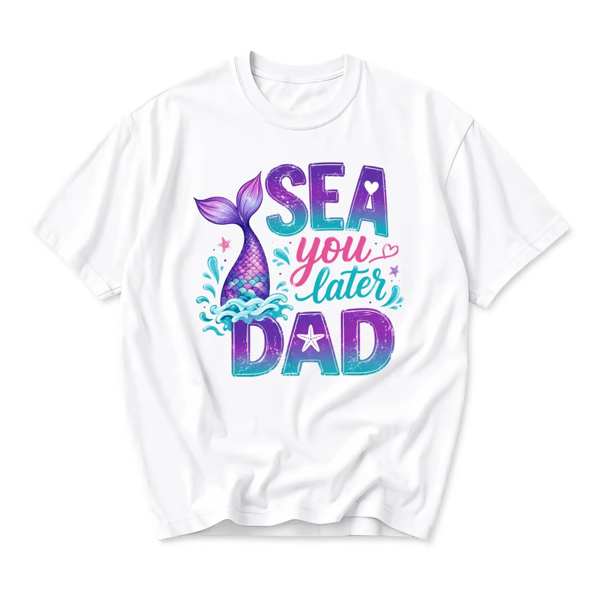Funny Shirt Sea You Later Dad Graphic Tee Unisex Casual Apparel Ocean Theme Mermaid Tail Print Crew Neck Cotton Top