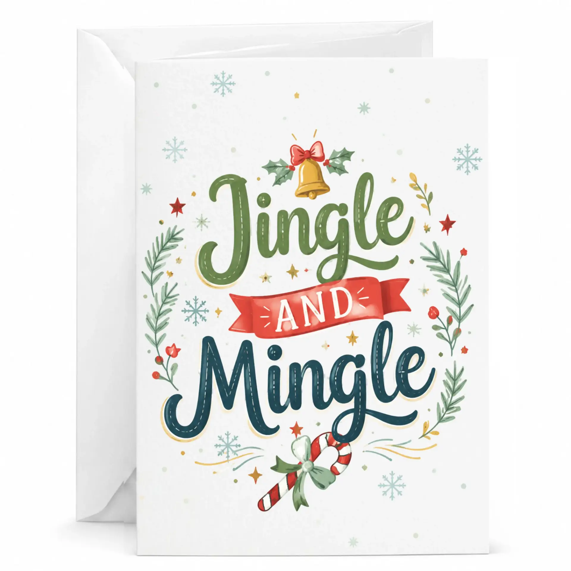 Greeting Card Jingle and Mingle Holiday Season Festive Wreath Design Professional Heavyweight Paper Stationery