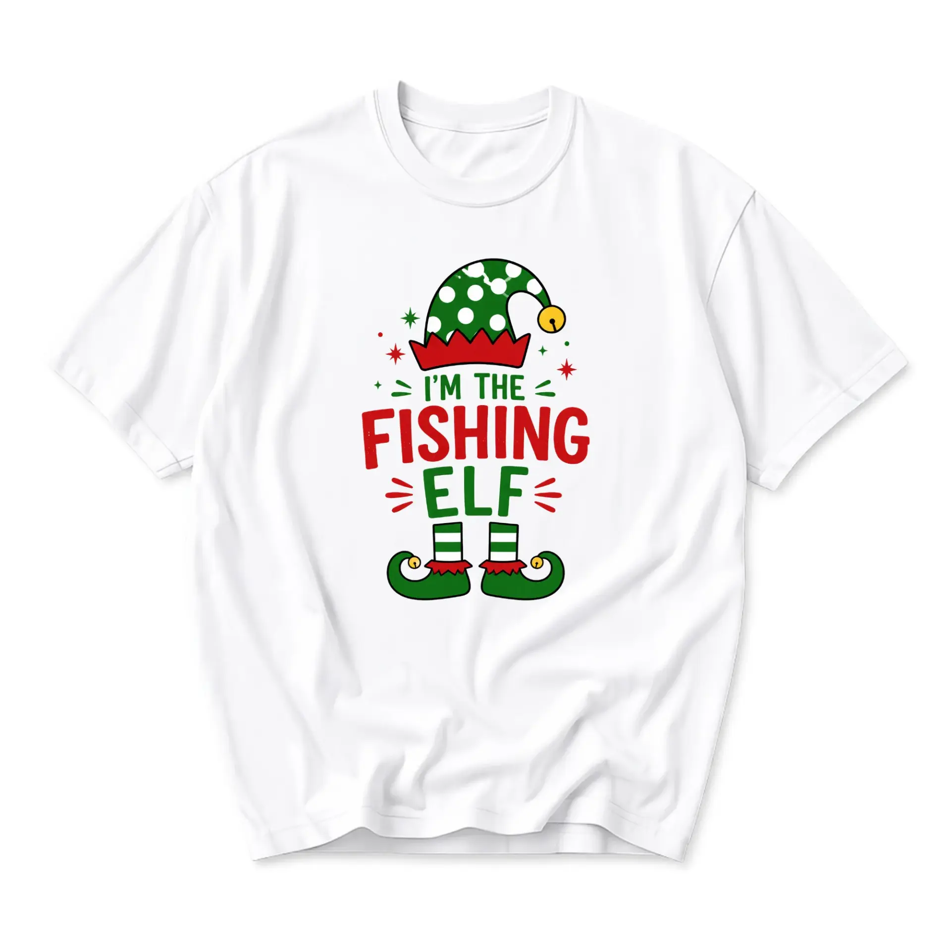 Funny Shirt I Am the Fishing Elf Holiday Graphic Tee Unisex Casual Crew Neck Soft Cotton Blend Apparel Christmas Top
