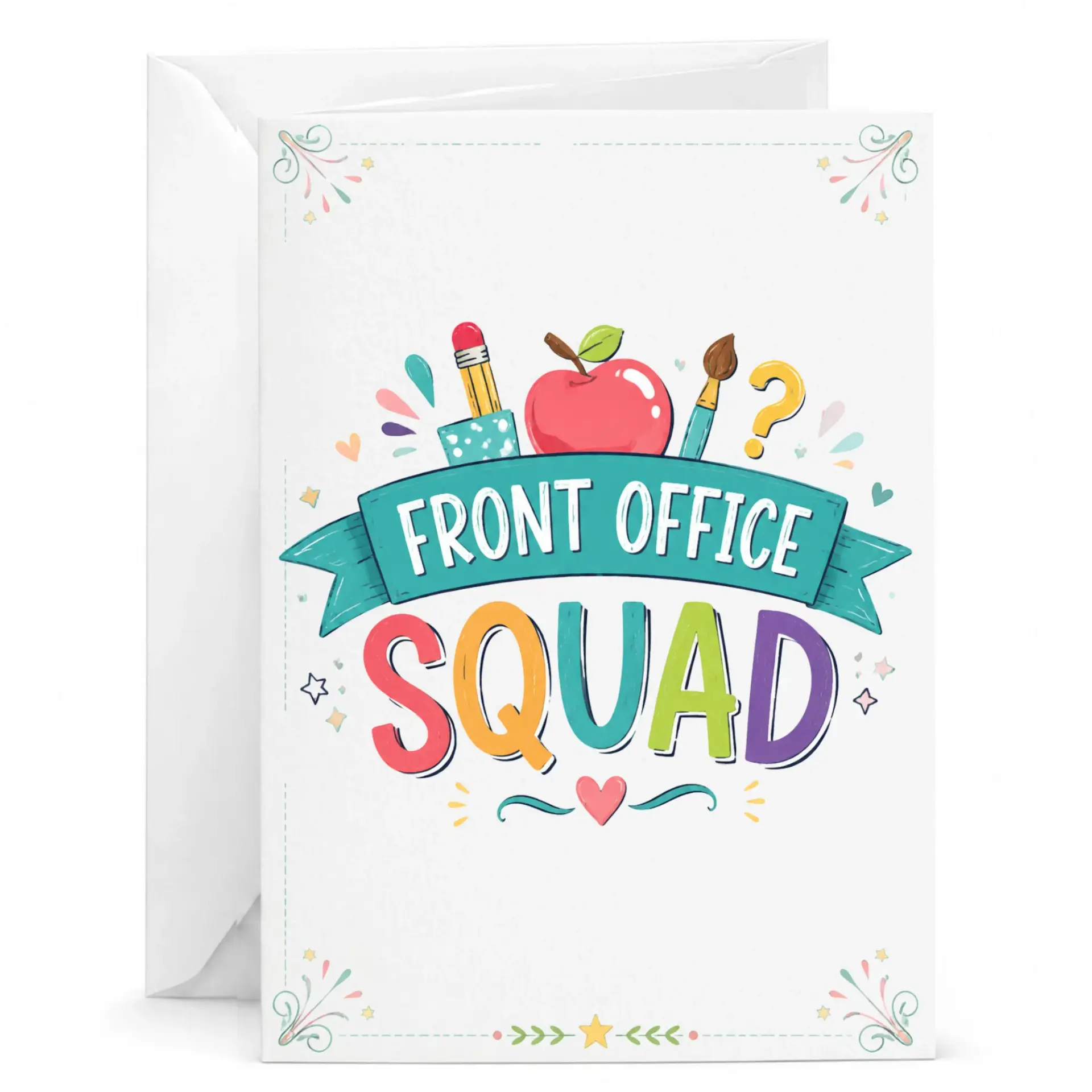 Greeting Card Front Office Squad Theme Stationary for Colleagues Administrative Staff and Professional Appreciation