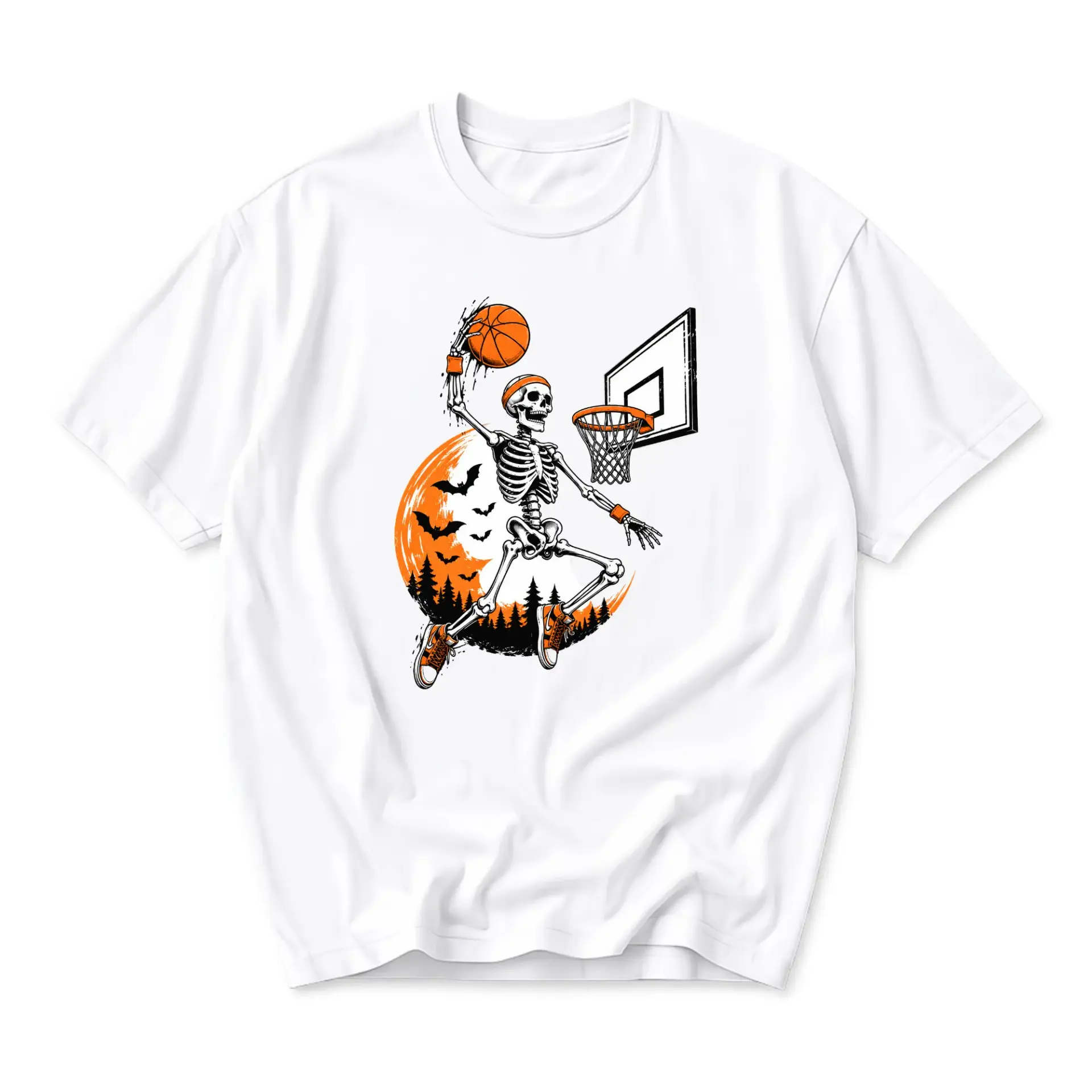 Graphic Tee Skeleton Basketball Dunk Spooky Sports Unisex Crew Neck Shirt for Casual Everyday Wear and Self Expression