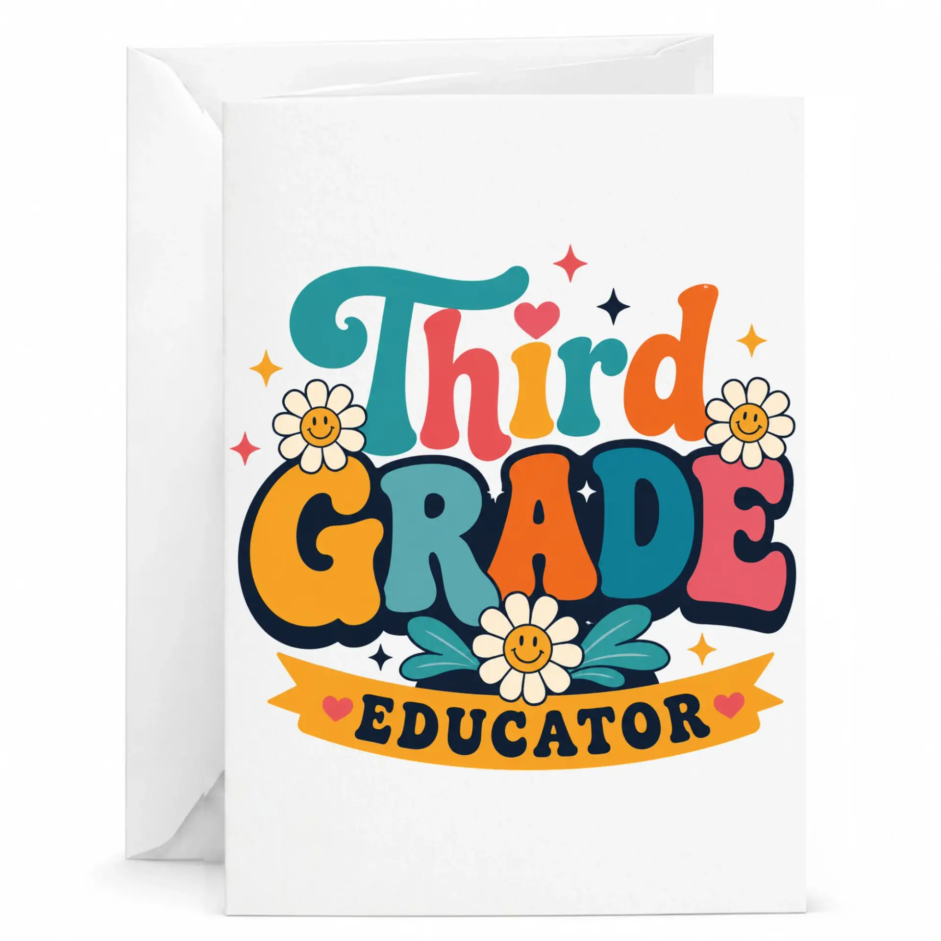 Greeting Card Third Retro Groovy Floral Design Professional Appreciation Note for Dedicated Professionals