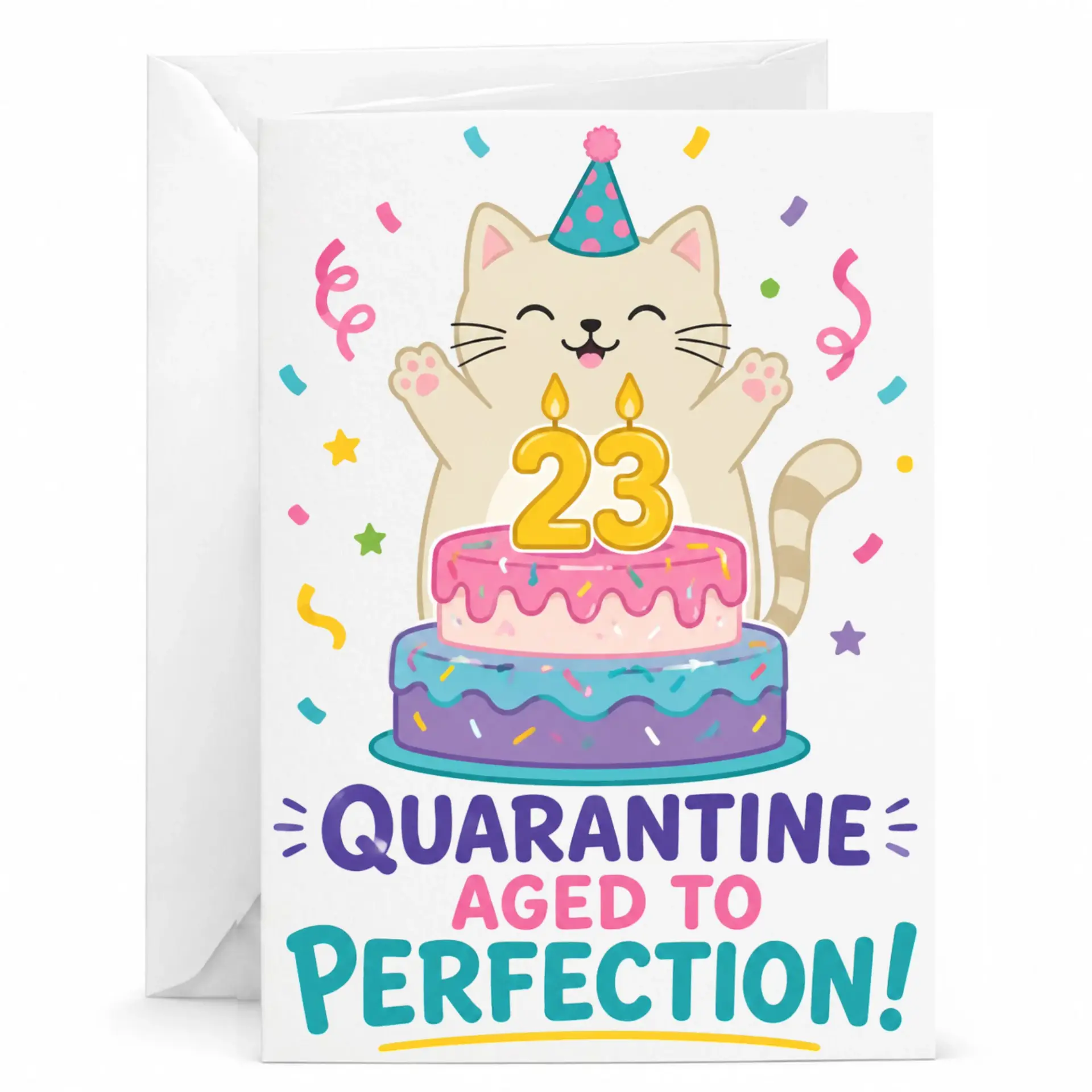 Birthday Card for 23rd Birthday Funny Cat Design Printed Greeting Card with Matching White Envelope 5x7 Inches